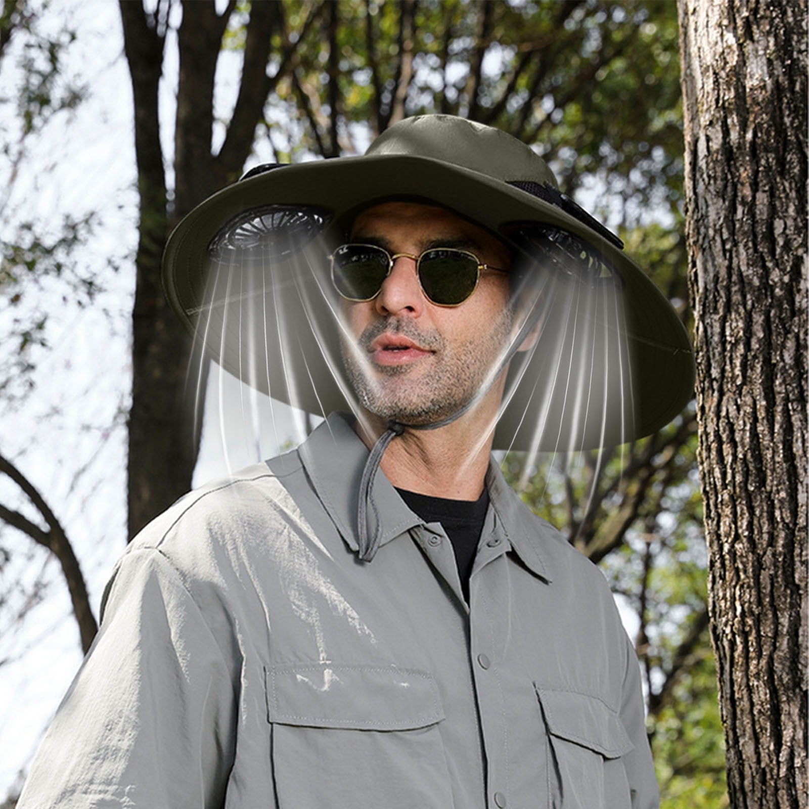 Darzheoy Solar Fan Hat Wide Brim Solar Fan Hat Outdoor Wide Brim Sun Hat with Solar Fan Fishing Hat, Removable & USB Charging Fan B-Green - Image 4