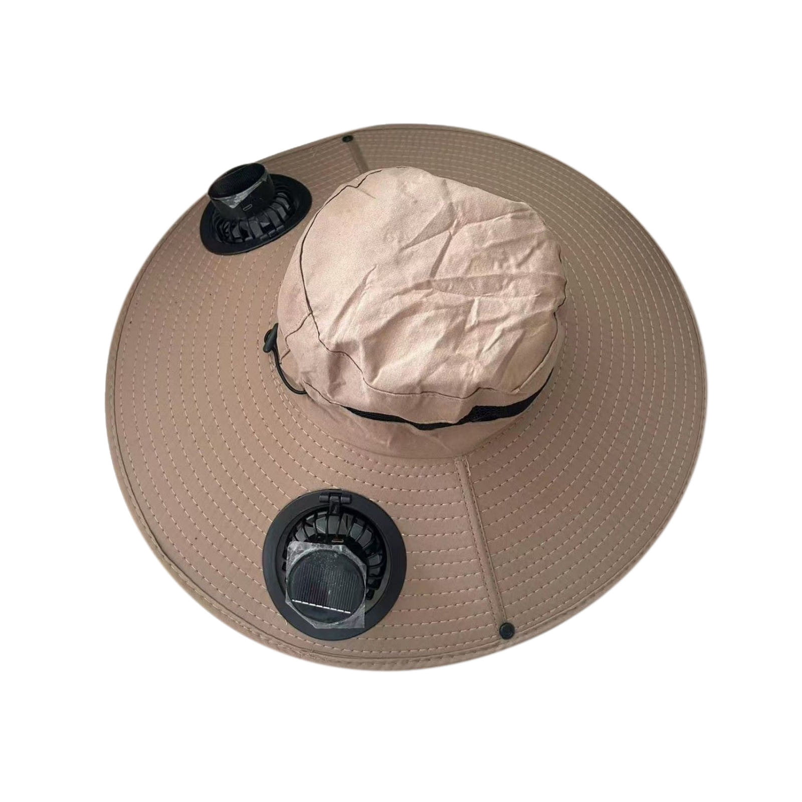 Darzheoy Solar Fan Hat Wide Brim Solar Fan Hat Outdoor Wide Brim Sun Hat with Solar Fan Fishing Hat, Removable & USB Charging Fan B-Khaki - Image 2