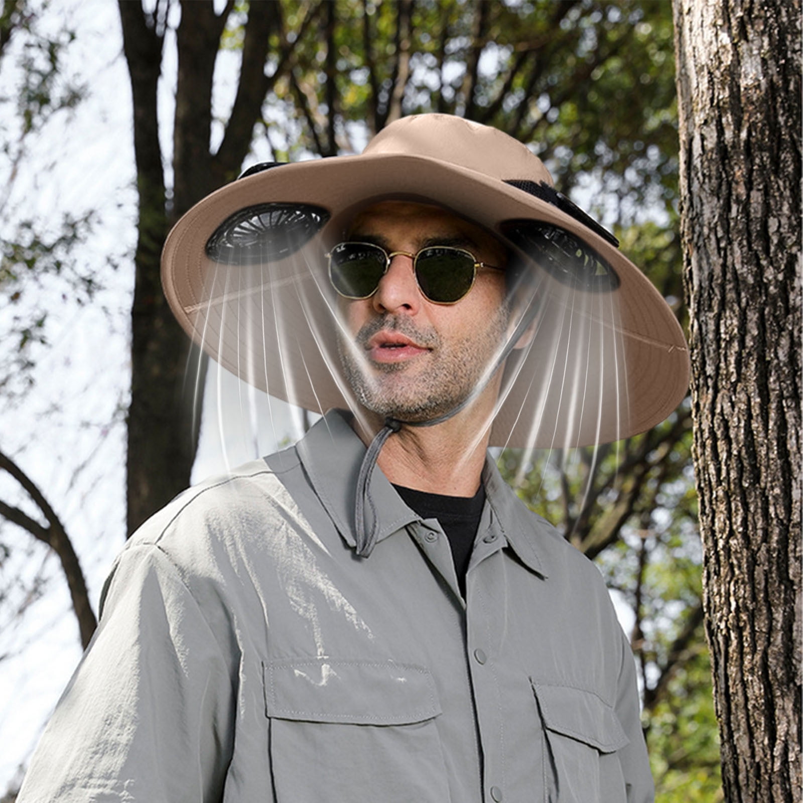 Darzheoy Solar Fan Hat Wide Brim Solar Fan Hat Outdoor Wide Brim Sun Hat with Solar Fan Fishing Hat, Removable & USB Charging Fan B-Khaki - Image 6