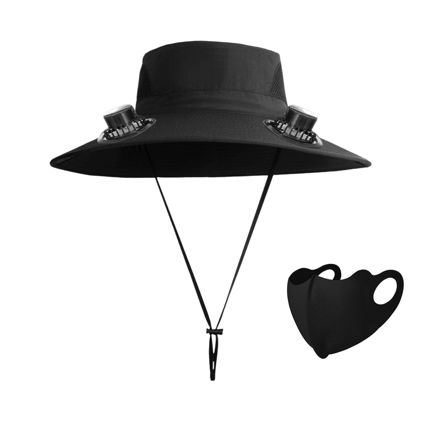 Darzheoy Solar Fan Hat Wide Brim Solar Fan Hat Outdoor Wide Brim Sun Hat with Solar Fan Fishing Hat, Removable & USB Charging Fan C-Black - Image 1