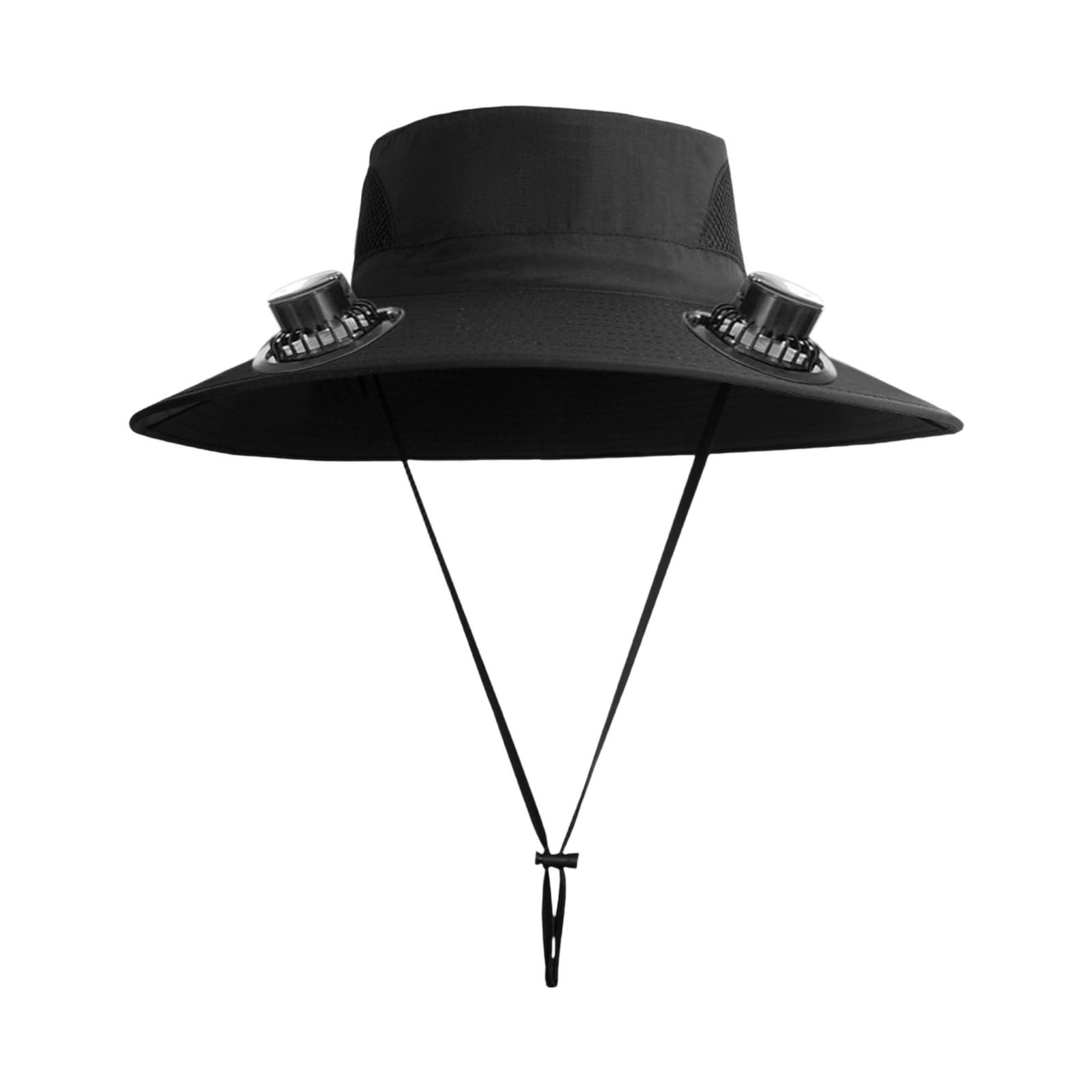 Darzheoy Solar Fan Hat Wide Brim Solar Fan Hat Outdoor Wide Brim Sun Hat with Solar Fan Fishing Hat, Removable & USB Charging Fan C-Black - Image 2