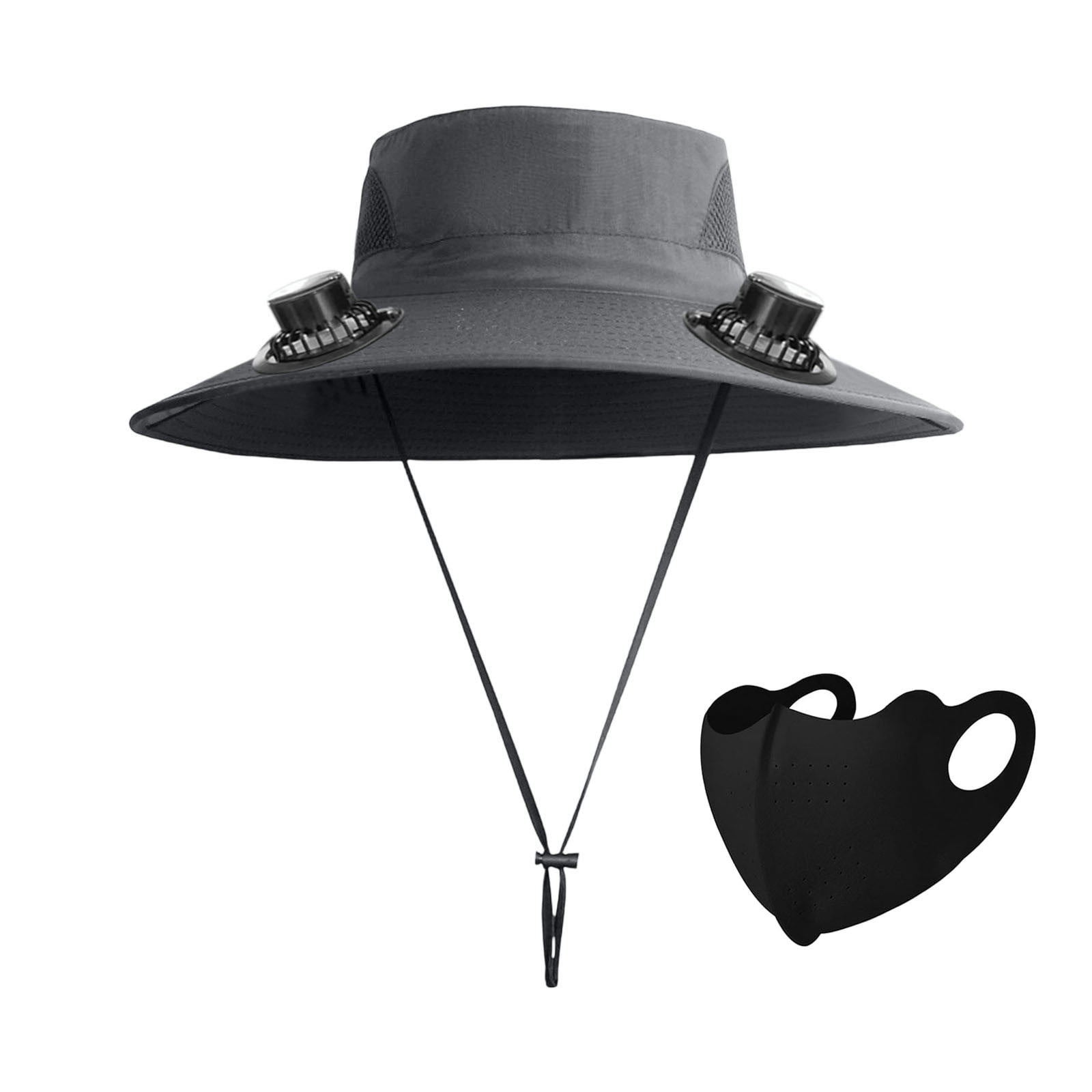 Darzheoy Solar Fan Hat Wide Brim Solar Fan Hat Outdoor Wide Brim Sun Hat with Solar Fan Fishing Hat, Removable & USB Charging Fan C-Dark Gray - Image 1