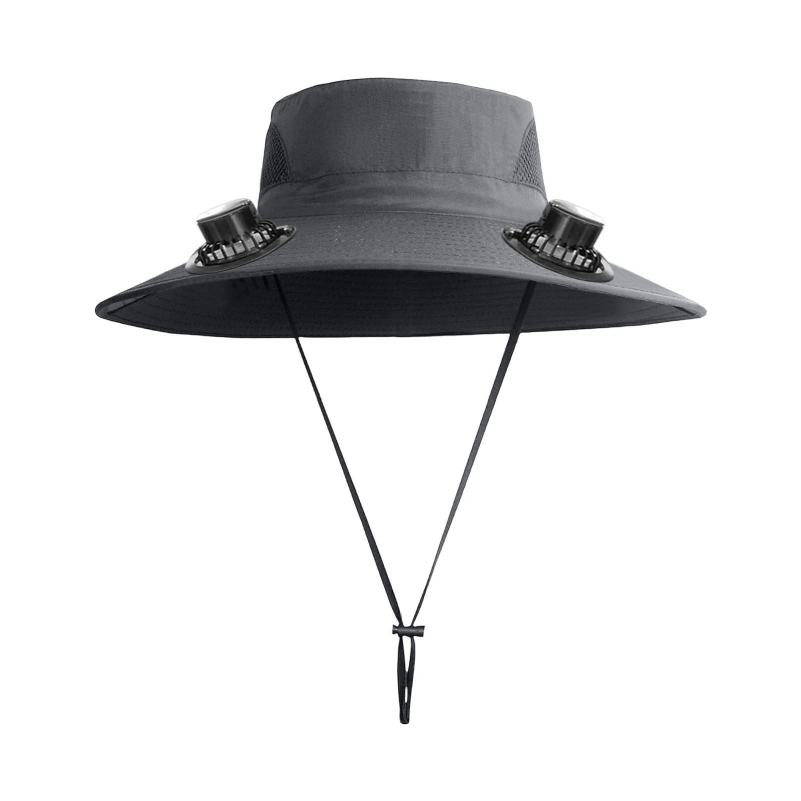 Darzheoy Solar Fan Hat Wide Brim Solar Fan Hat Outdoor Wide Brim Sun Hat with Solar Fan Fishing Hat, Removable & USB Charging Fan C-Dark Gray - Image 2