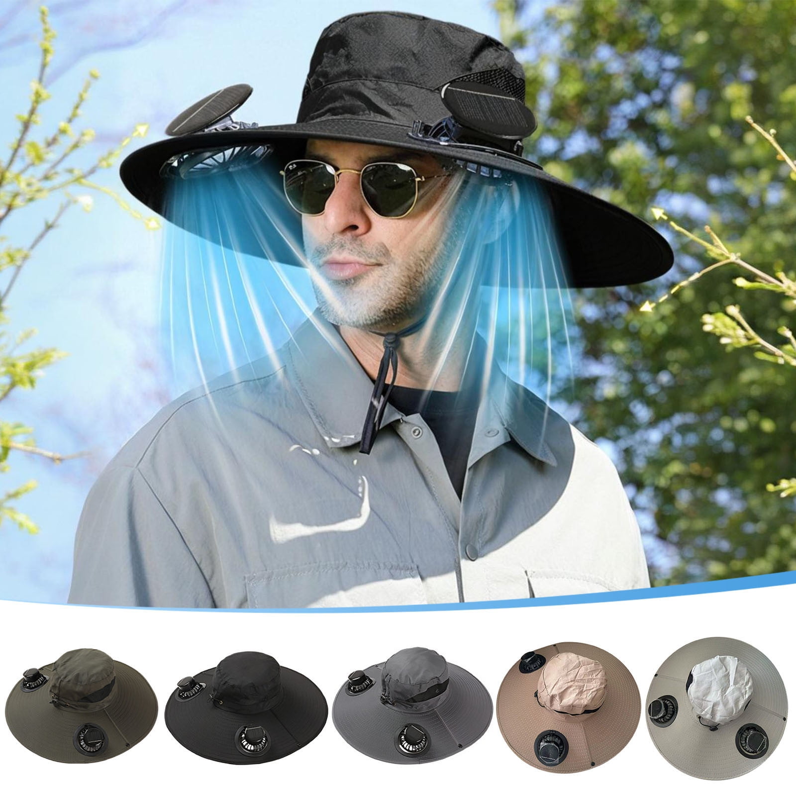 Darzheoy Solar Fan Hat Wide Brim Solar Fan Hat Outdoor Wide Brim Sun Hat with Solar Fan Fishing Hat, Removable & USB Charging Fan C-Dark Gray - Image 6
