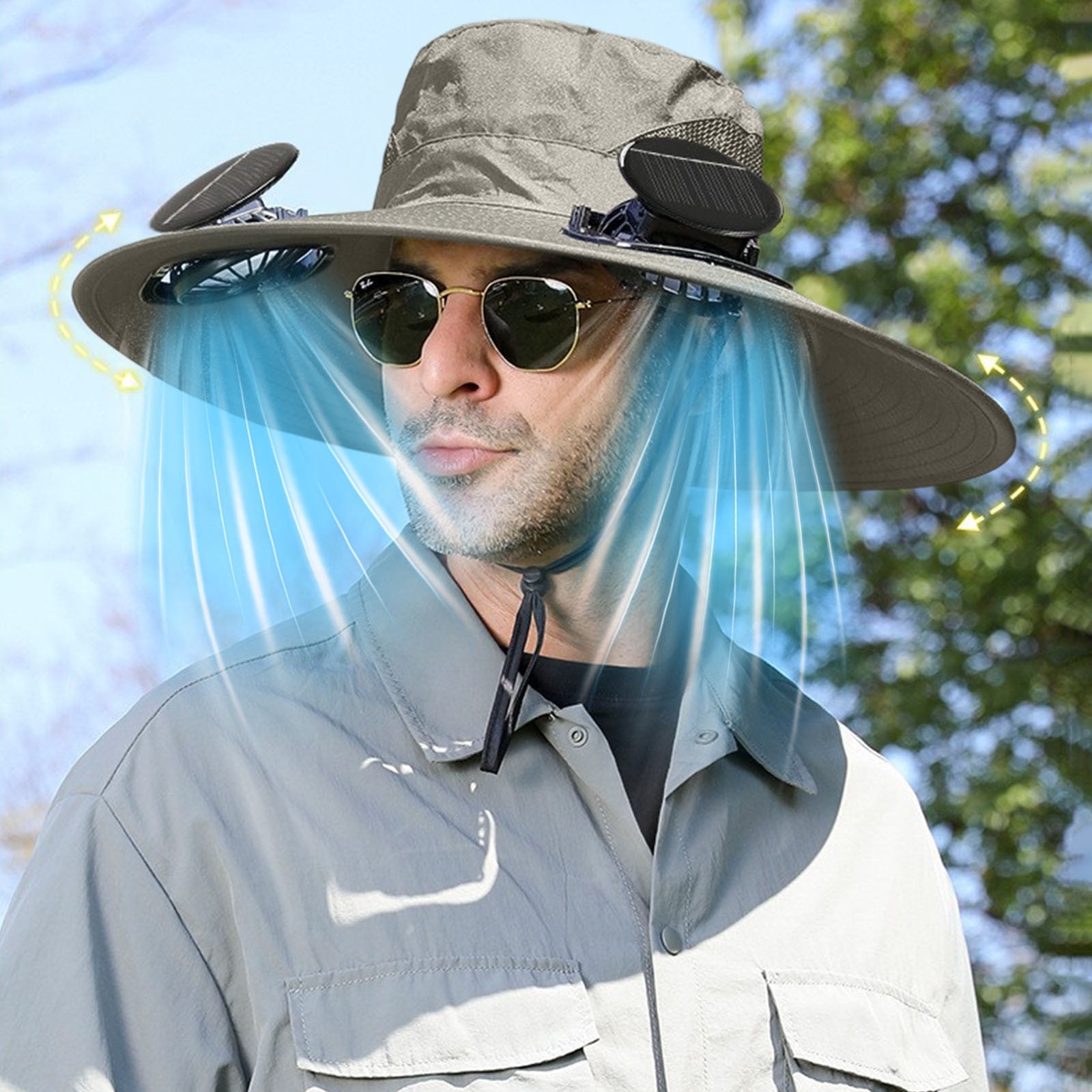 Darzheoy Solar Fan Hat Wide Brim Solar Fan Hat Outdoor Wide Brim Sun Hat with Solar Fan Fishing Hat, Removable & USB Charging Fan C-Gray - Image 5