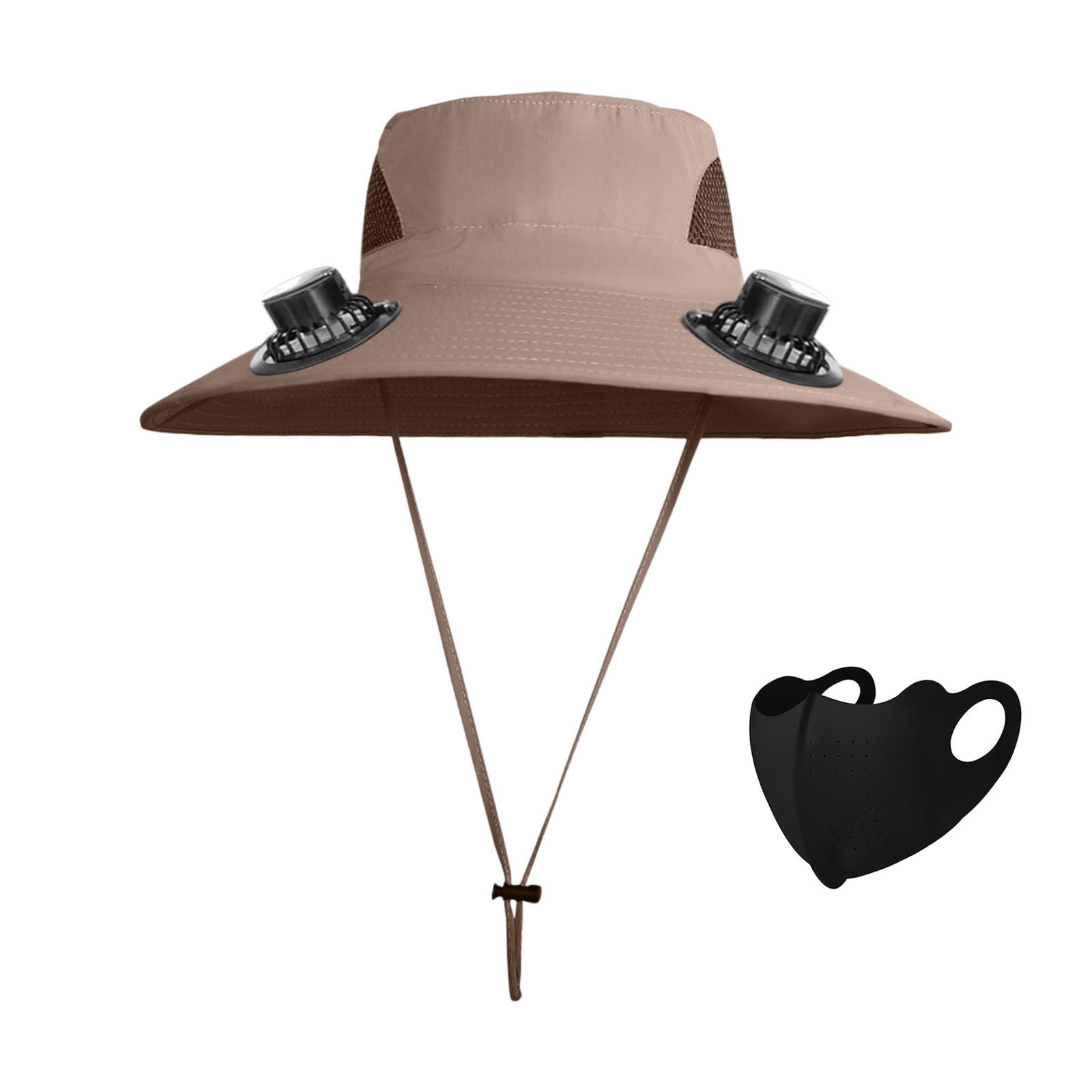 Darzheoy Solar Fan Hat Wide Brim Solar Fan Hat Outdoor Wide Brim Sun Hat with Solar Fan Fishing Hat, Removable & USB Charging Fan C-Khaki - Image 1
