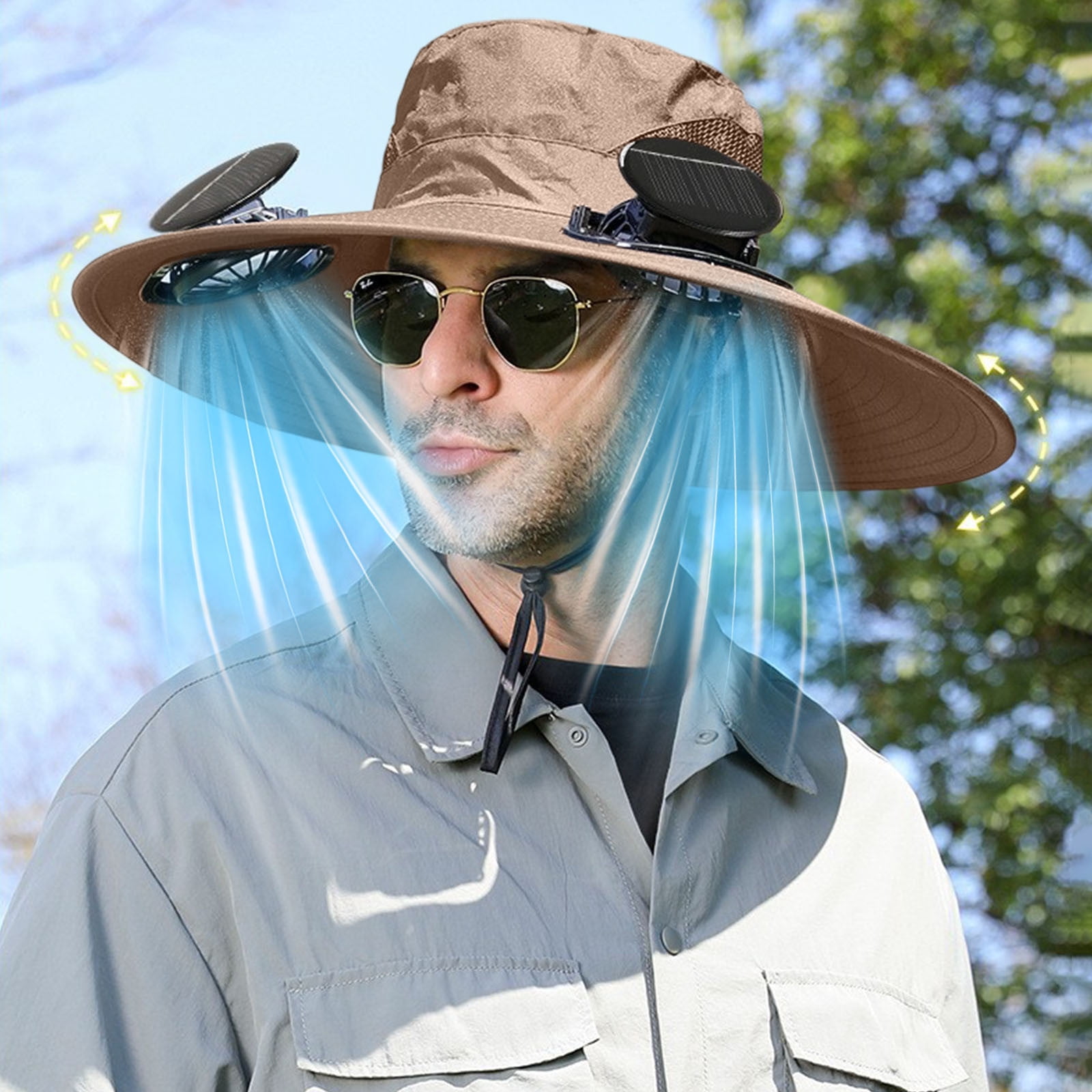 Darzheoy Solar Fan Hat Wide Brim Solar Fan Hat Outdoor Wide Brim Sun Hat with Solar Fan Fishing Hat, Removable & USB Charging Fan C-Khaki - Image 5