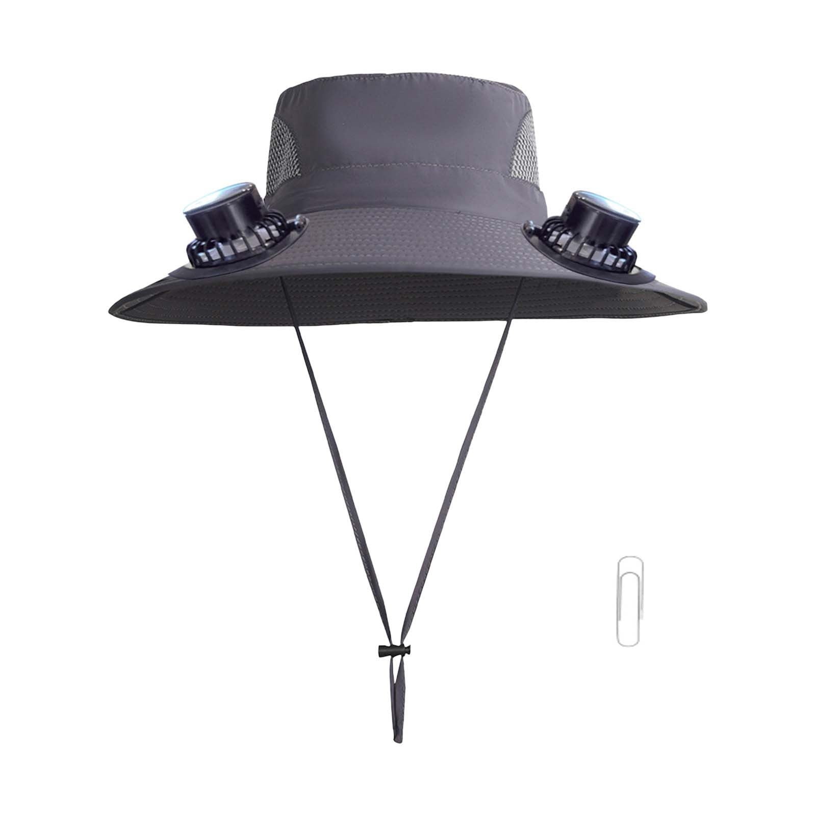 Darzheoy Solar Fan Hat Wide Brim Solar Fan Hat Outdoor Wide Brim Sun Hat with Solar Fan Fishing Hat, Removable & USB Charging Fan D-Gray - Image 1