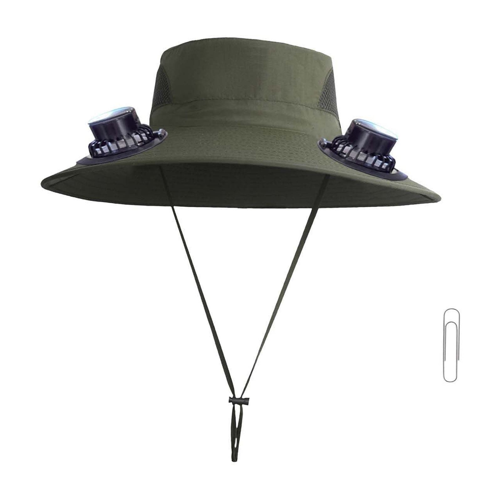 Darzheoy Solar Fan Hat Wide Brim Solar Fan Hat Outdoor Wide Brim Sun Hat with Solar Fan Fishing Hat, Removable & USB Charging Fan D-Green - Image 1