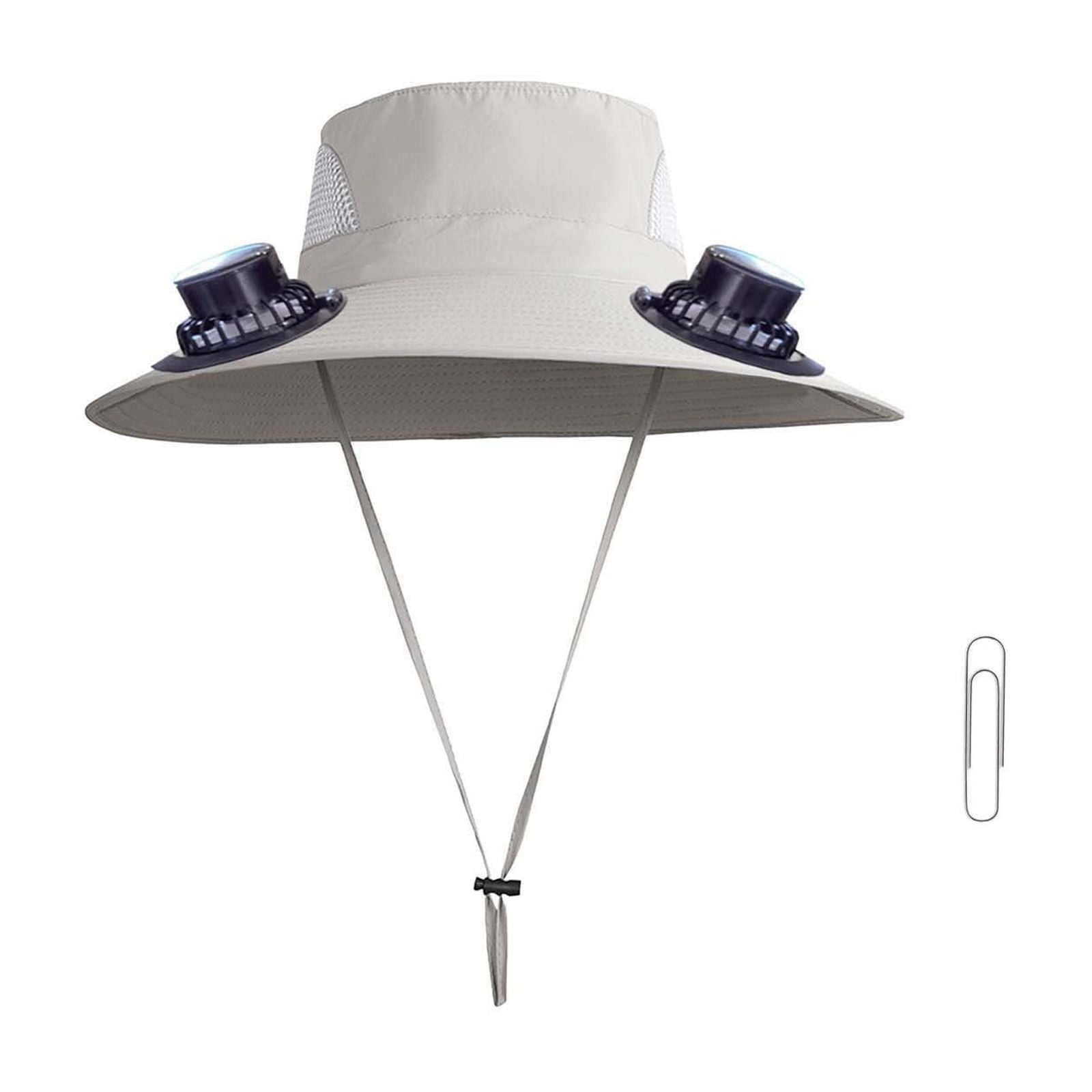 Darzheoy Solar Fan Hat Wide Brim Solar Fan Hat Outdoor Wide Brim Sun Hat with Solar Fan Fishing Hat, Removable & USB Charging Fan D-White - Image 1