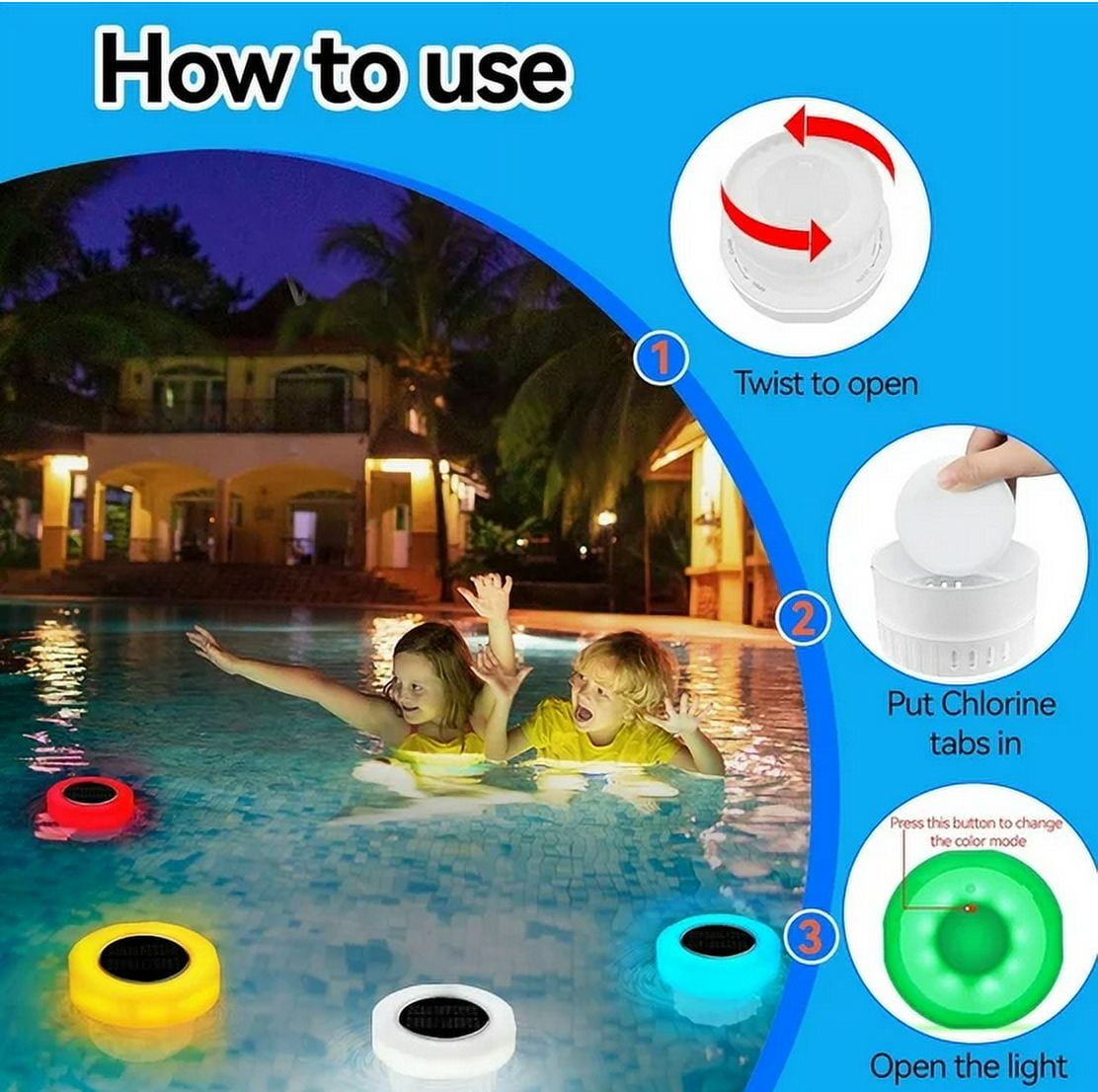 Darzheoy Pool Chlorine Floater, Chlorine Tablet Floater with Solar Light, Floating Chlorine Dispenser Fit 1