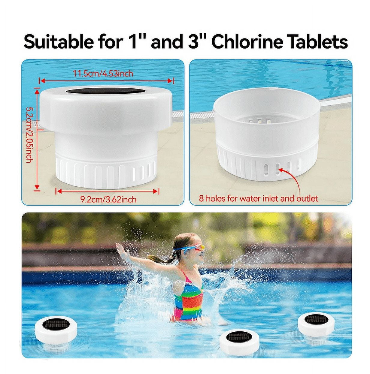 Darzheoy Pool Chlorine Floater, Chlorine Tablet Floater with Solar Light, Floating Chlorine Dispenser Fit 1