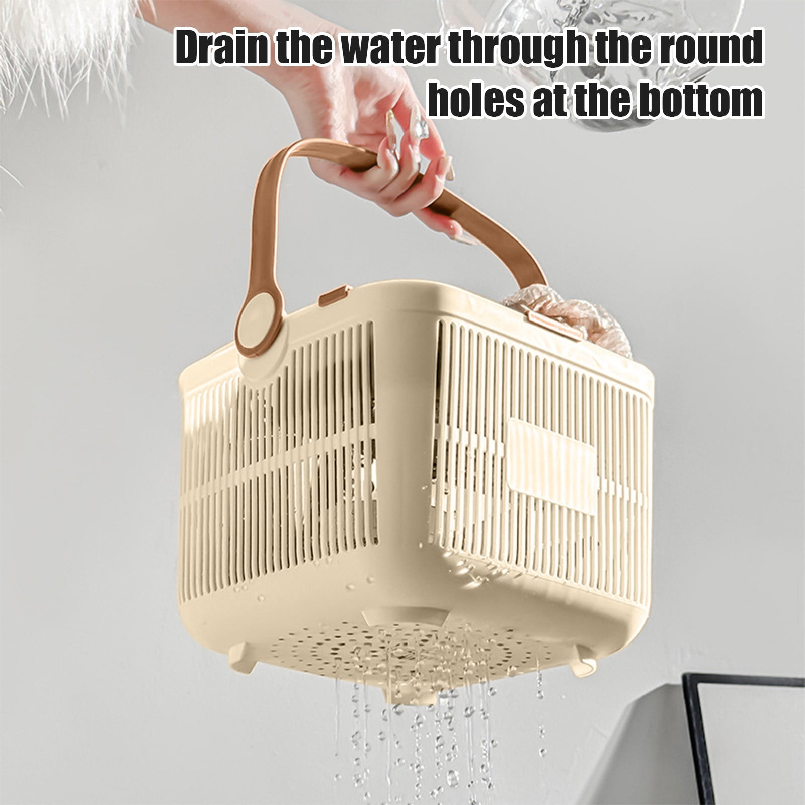 Kdkad Shower Caddy with Dry Wet Separation - Portable PP Plastic Bath Tote for College Dorms, Large Bathroom Organizer Basket with Drain Holes & Rust-Free Hooks 9.4×6.7 in White - Image 6