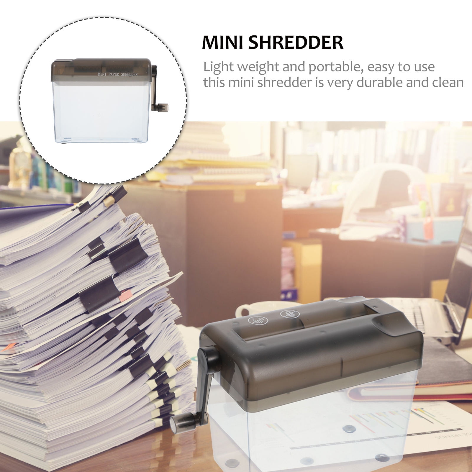 HOOWIFFY Manual Desktop Paper Shredder Black, Compact Office Document Cutter for Home and Work, 1 Piece - Image 7