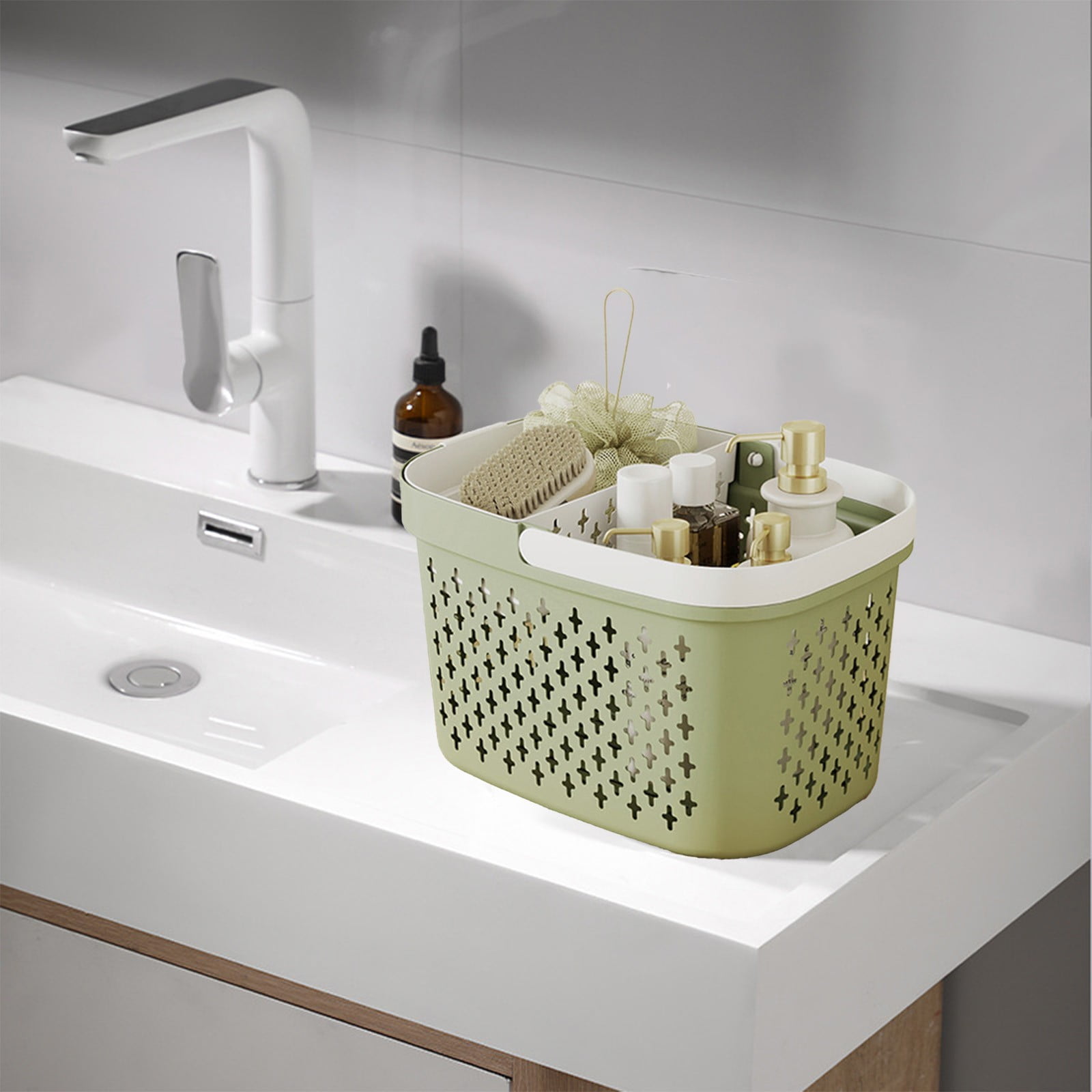 Kdkad Portable Shower Caddy Basket - Water-Resistant Bath Organizer with Drain Holes | PP Plastic Dorm Essential with Handles for Toiletries & Cosmetics Storage 7.5×10.4×6.6 in B - Image 5