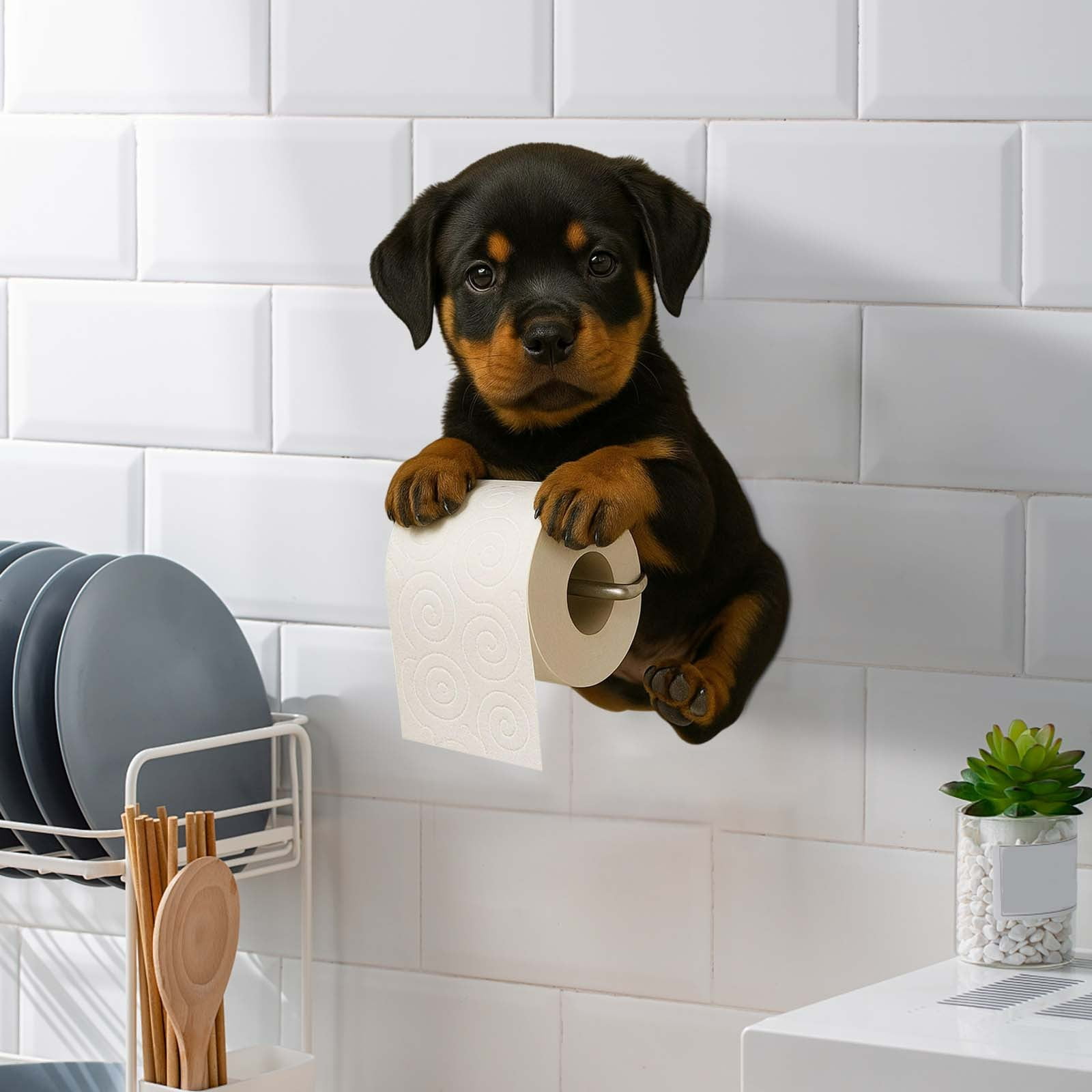 Darzheoy Dogs Toilet Roll Holder Series, 3D Resin Cute Dog Towel Rack, Wall Mouted Toilets Paper Storage Dispenser for Home Bathroom Kitchen B - Image 3