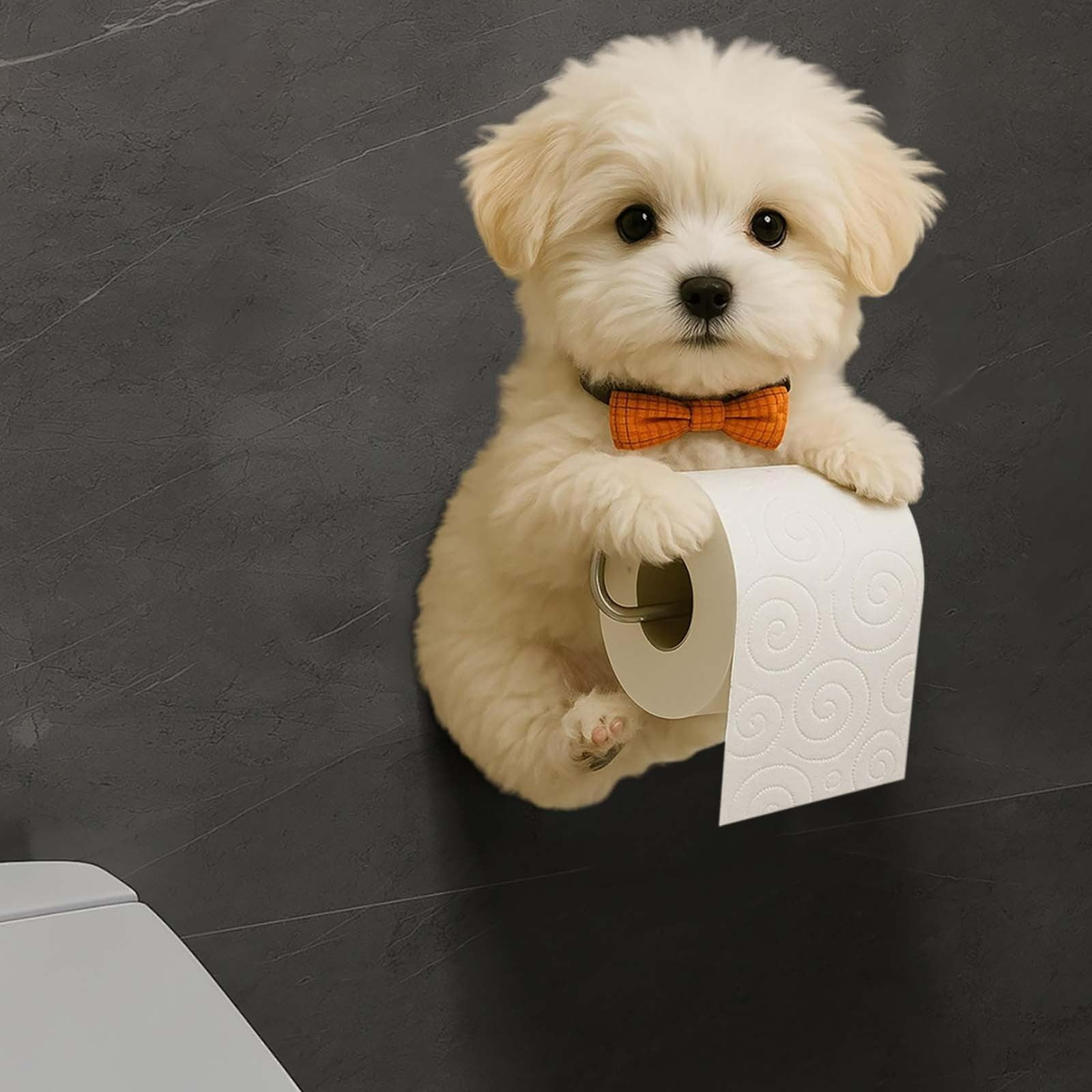 Darzheoy Dogs Toilet Roll Holder Series, 3D Resin Cute Dog Towel Rack, Wall Mouted Toilets Paper Storage Dispenser for Home Bathroom Kitchen C - Image 3