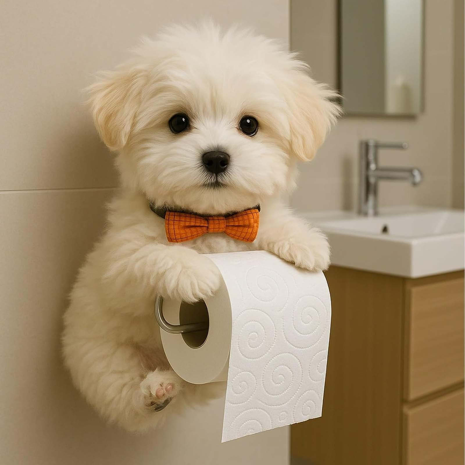 Darzheoy Dogs Toilet Roll Holder Series, 3D Resin Cute Dog Towel Rack, Wall Mouted Toilets Paper Storage Dispenser for Home Bathroom Kitchen C - Image 4
