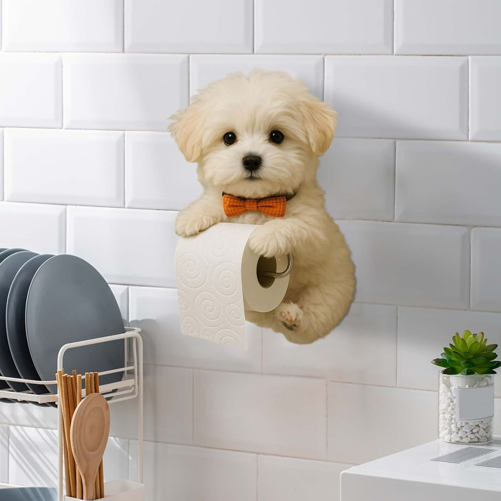 Darzheoy Dogs Toilet Roll Holder Series, 3D Resin Cute Dog Towel Rack, Wall Mouted Toilets Paper Storage Dispenser for Home Bathroom Kitchen C - Image 5