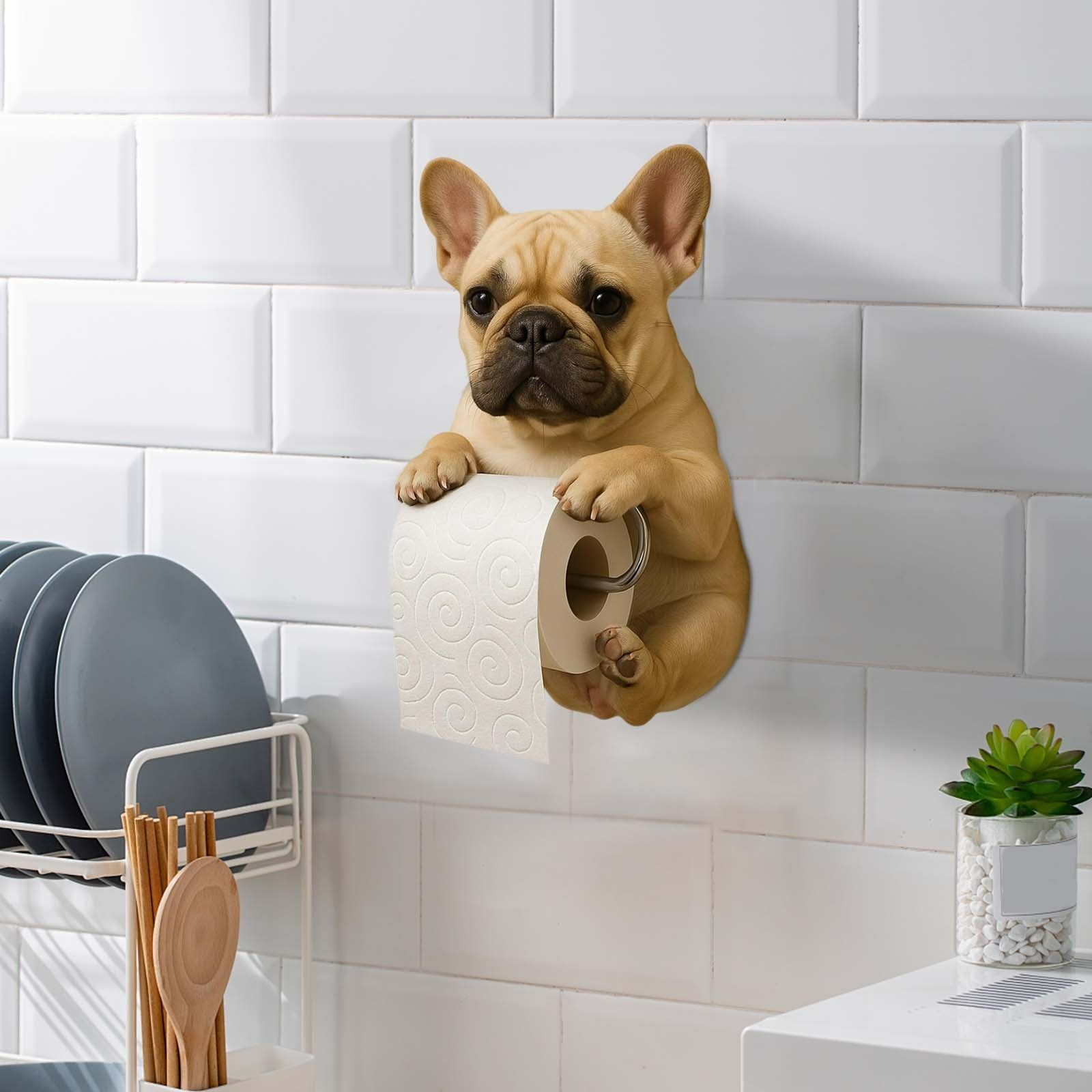Darzheoy Dogs Toilet Roll Holder Series, 3D Resin Cute Dog Towel Rack, Wall Mouted Toilets Paper Storage Dispenser for Home Bathroom Kitchen E - Image 3