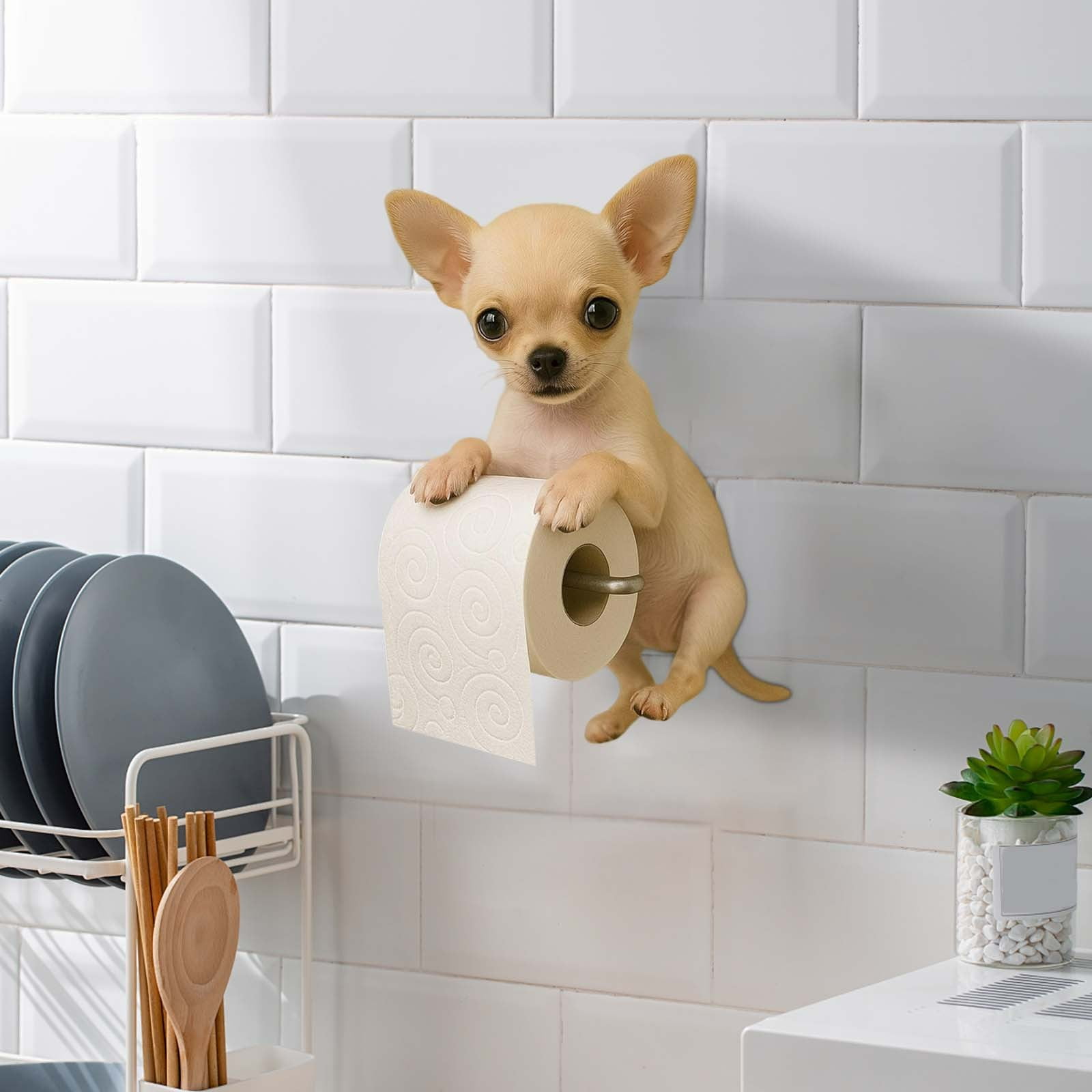 Darzheoy Dogs Toilet Roll Holder Series, 3D Resin Cute Dog Towel Rack, Wall Mouted Toilets Paper Storage Dispenser for Home Bathroom Kitchen F - Image 3
