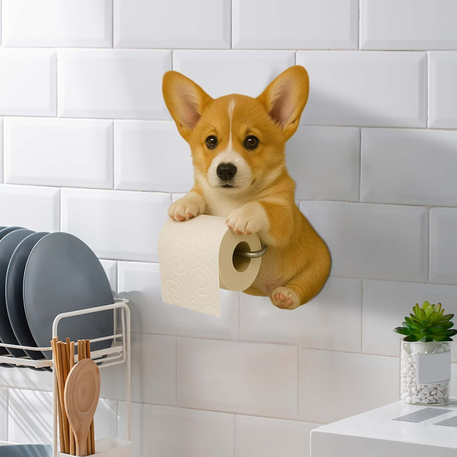 Darzheoy Dogs Toilet Roll Holder Series, 3D Resin Cute Dog Towel Rack, Wall Mouted Toilets Paper Storage Dispenser for Home Bathroom Kitchen G - Image 3