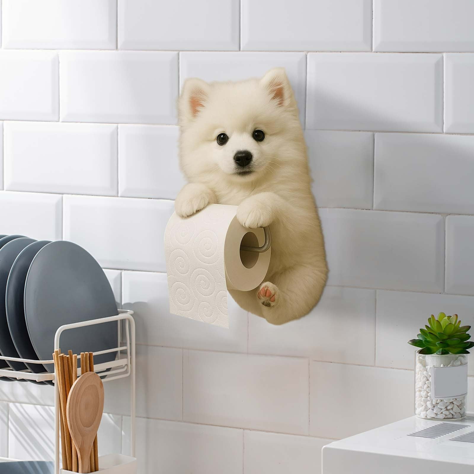 Darzheoy Dogs Toilet Roll Holder Series, 3D Resin Cute Dog Towel Rack, Wall Mouted Toilets Paper Storage Dispenser for Home Bathroom Kitchen I - Image 5
