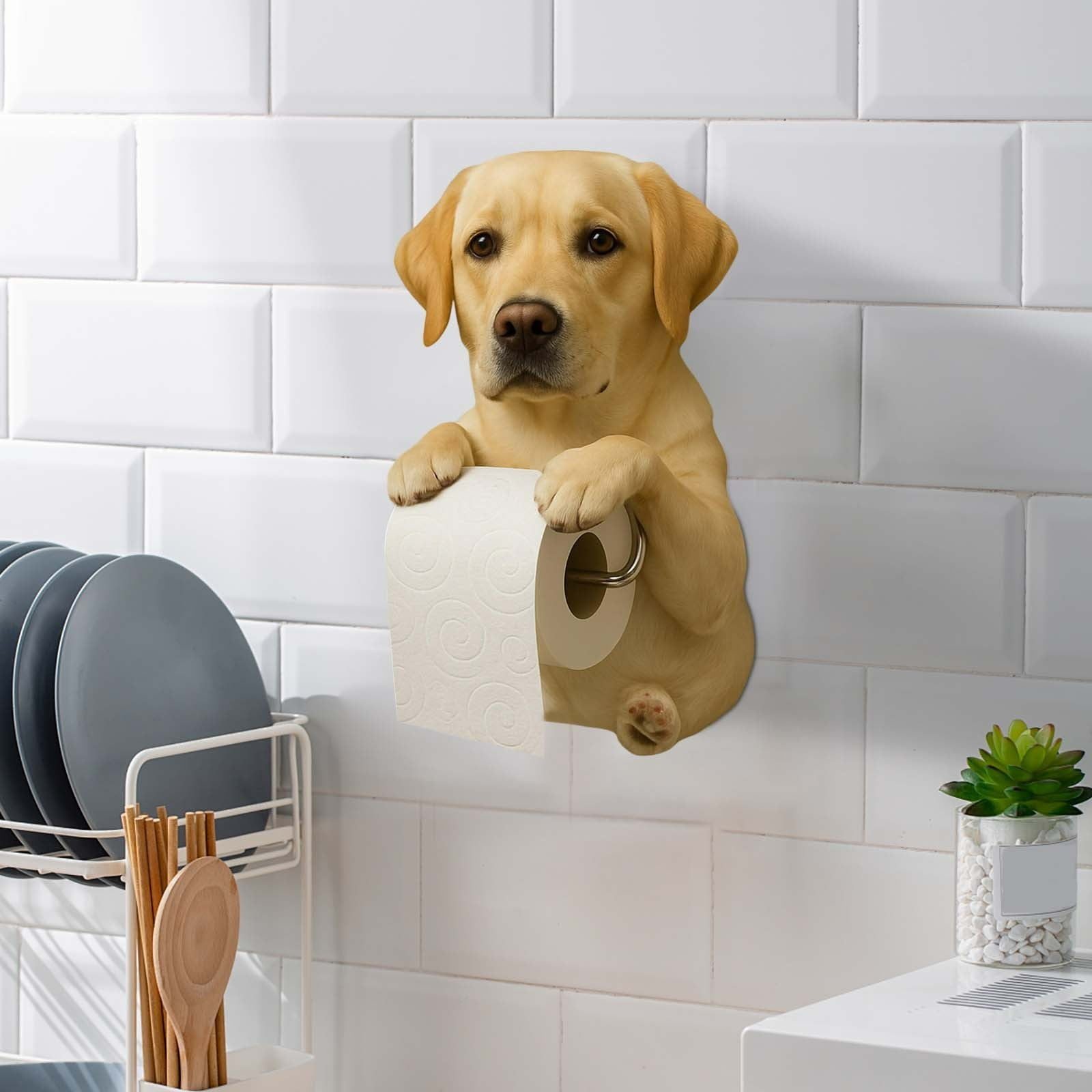 Darzheoy Dogs Toilet Roll Holder Series, 3D Resin Cute Dog Towel Rack, Wall Mouted Toilets Paper Storage Dispenser for Home Bathroom Kitchen J - Image 3