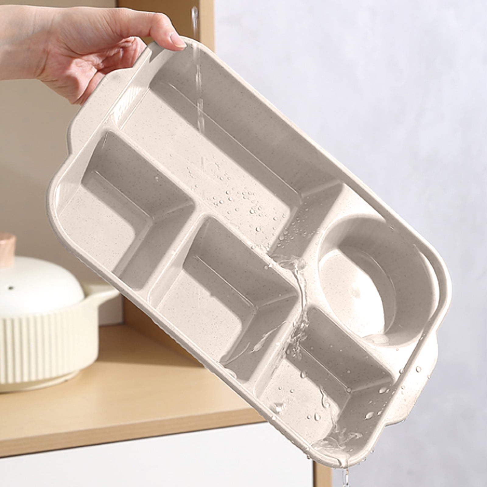 Darzheoy Unbreakable Divided Plates, 5-Compartment Wheat Straw Tray Divided Food Plates Lunch Trays Section Plates for Kids Adults, Microwave Dishwasher Safe, BPA Free Beige - Image 5