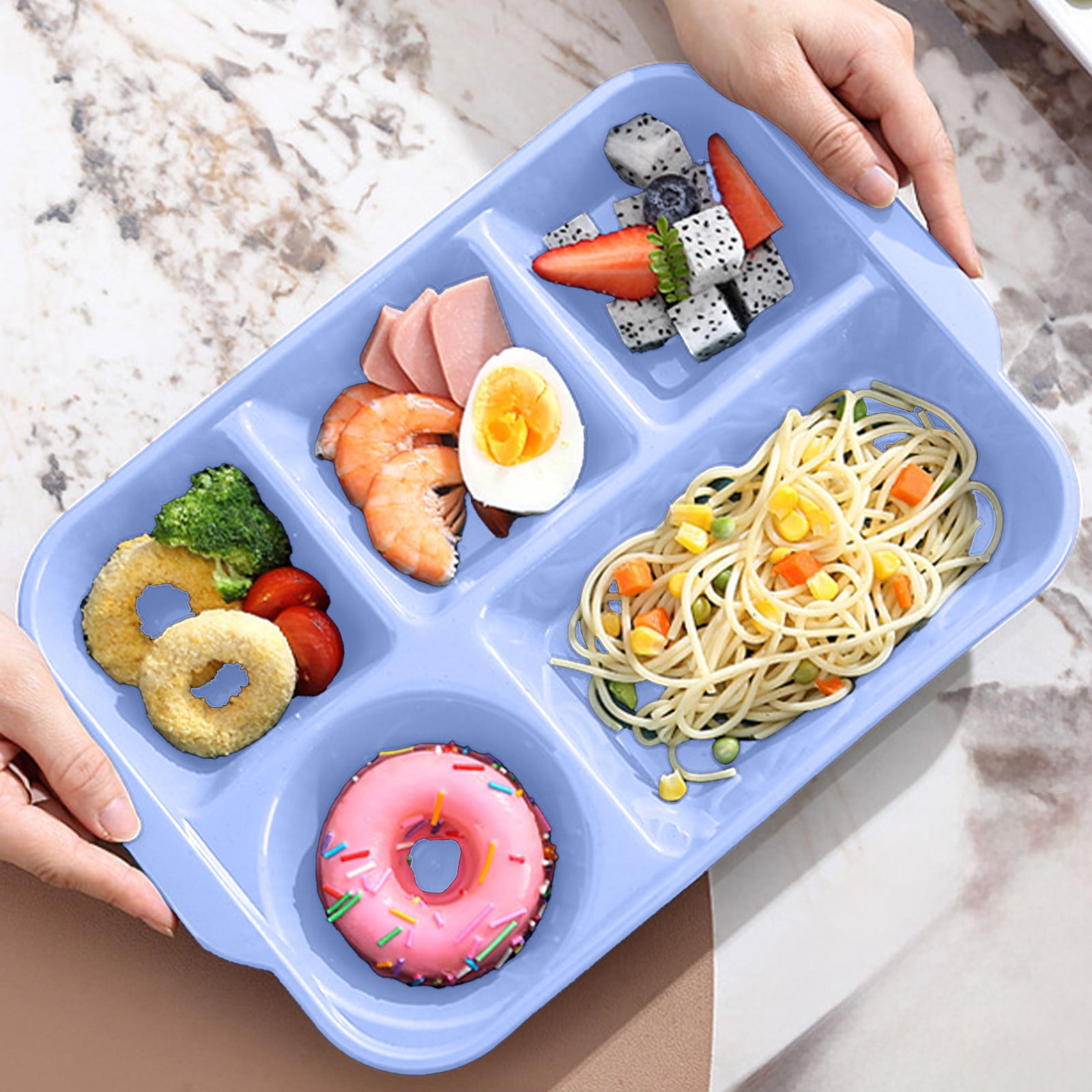 Darzheoy Unbreakable Divided Plates, 5-Compartment Wheat Straw Tray Divided Food Plates Lunch Trays Section Plates for Kids Adults, Microwave Dishwasher Safe, BPA Free Blue - Image 3