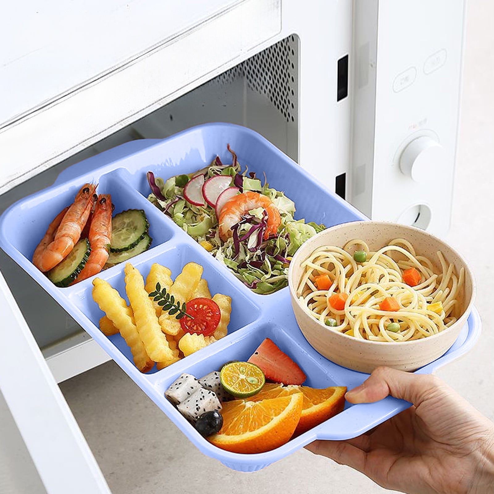 Darzheoy Unbreakable Divided Plates, 5-Compartment Wheat Straw Tray Divided Food Plates Lunch Trays Section Plates for Kids Adults, Microwave Dishwasher Safe, BPA Free Blue - Image 6
