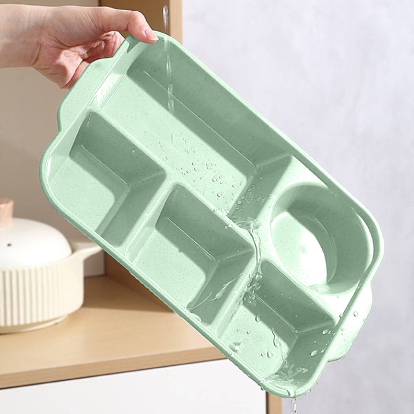 Darzheoy Unbreakable Divided Plates, 5-Compartment Wheat Straw Tray Divided Food Plates Lunch Trays Section Plates for Kids Adults, Microwave Dishwasher Safe, BPA Free Green - Image 5