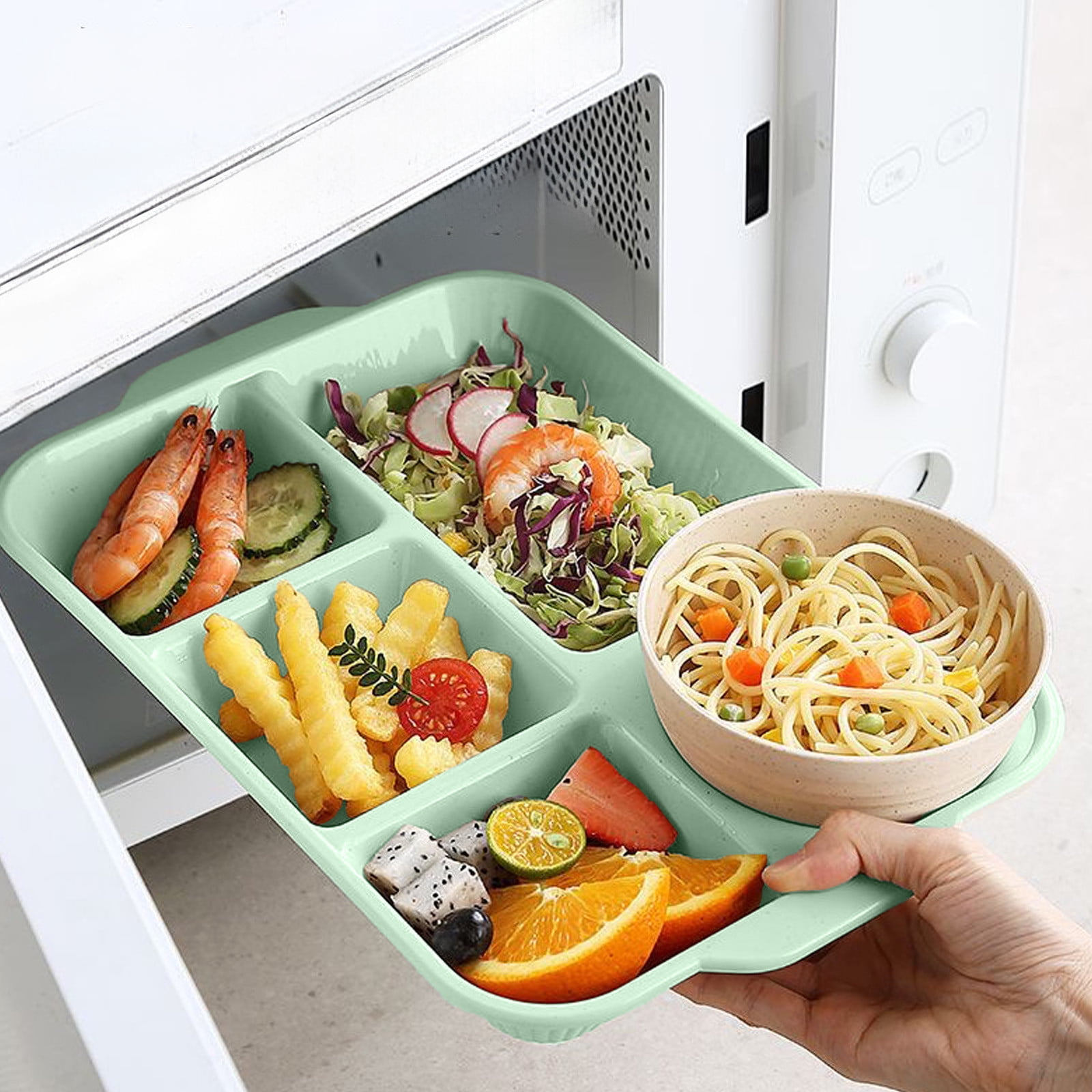 Darzheoy Unbreakable Divided Plates, 5-Compartment Wheat Straw Tray Divided Food Plates Lunch Trays Section Plates for Kids Adults, Microwave Dishwasher Safe, BPA Free Green - Image 6