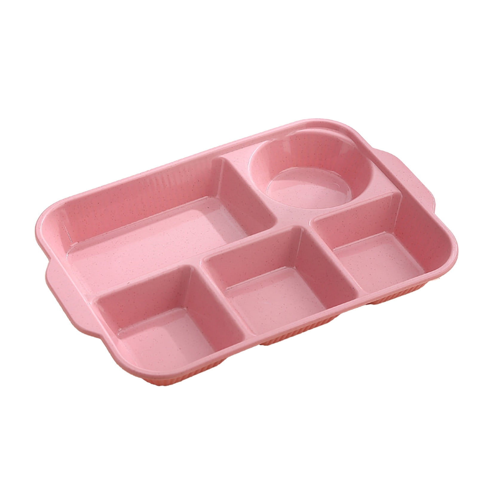 Darzheoy Unbreakable Divided Plates, 5-Compartment Wheat Straw Tray Divided Food Plates Lunch Trays Section Plates for Kids Adults, Microwave Dishwasher Safe, BPA Free Pink - Image 1