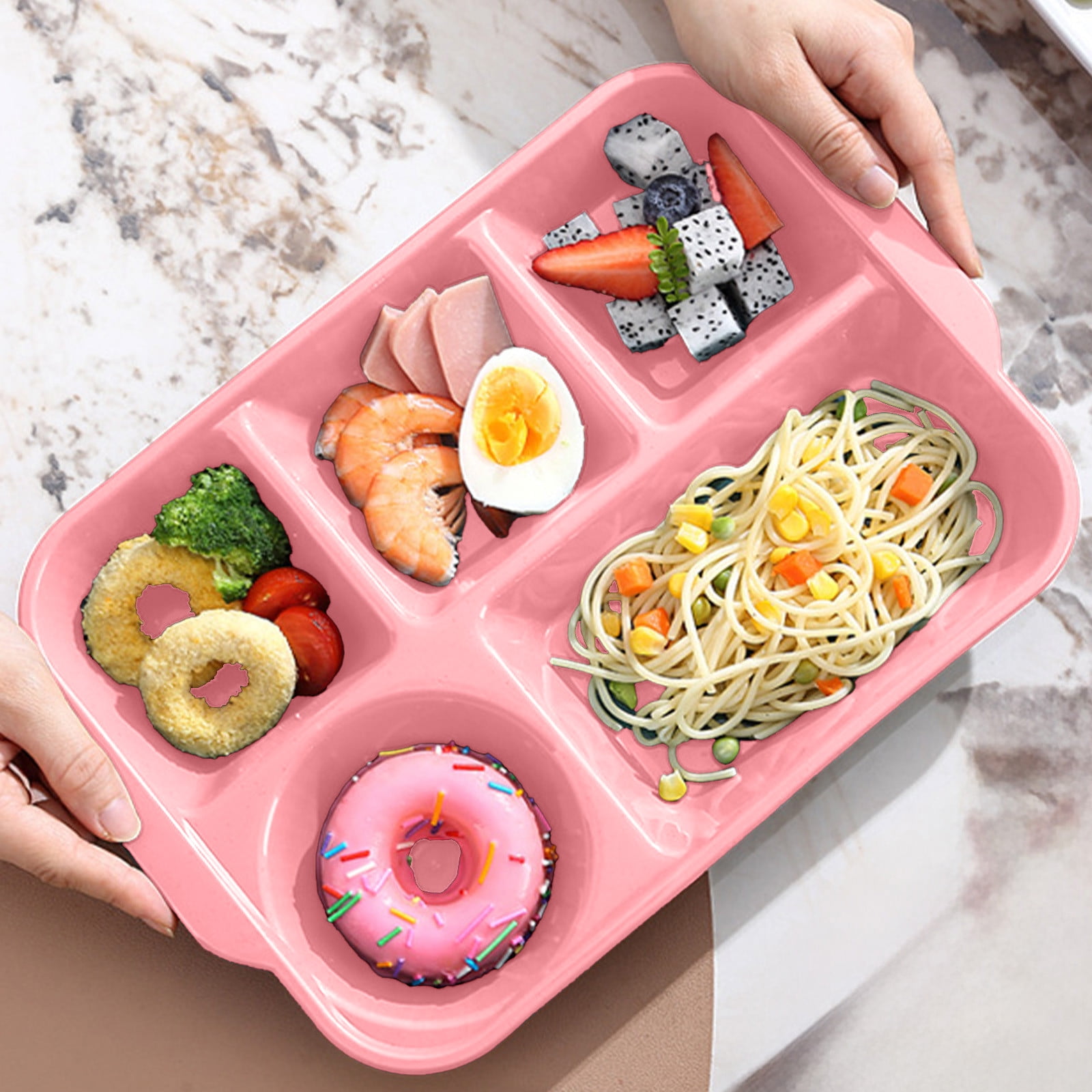 Darzheoy Unbreakable Divided Plates, 5-Compartment Wheat Straw Tray Divided Food Plates Lunch Trays Section Plates for Kids Adults, Microwave Dishwasher Safe, BPA Free Pink - Image 3