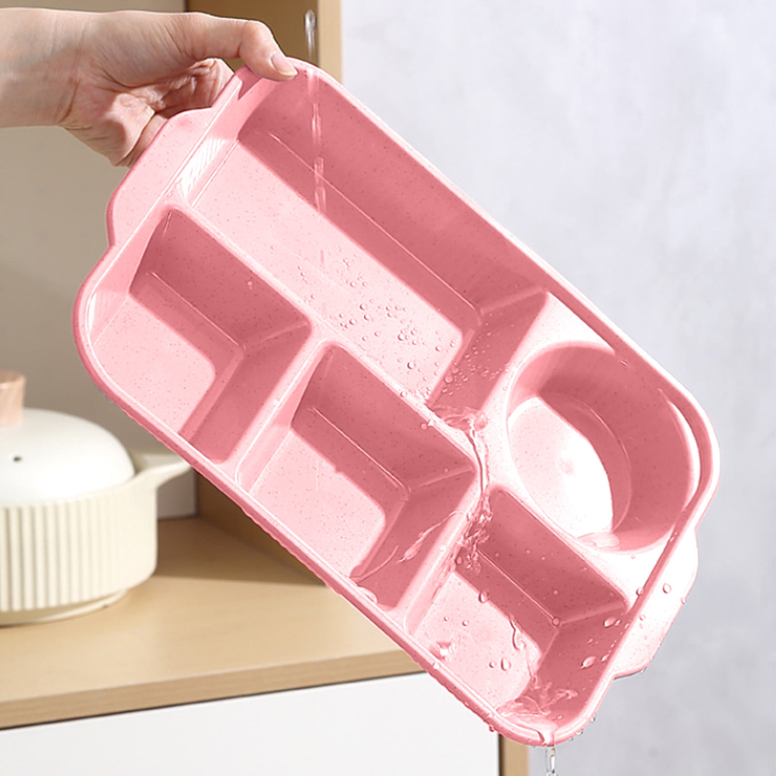 Darzheoy Unbreakable Divided Plates, 5-Compartment Wheat Straw Tray Divided Food Plates Lunch Trays Section Plates for Kids Adults, Microwave Dishwasher Safe, BPA Free Pink - Image 5