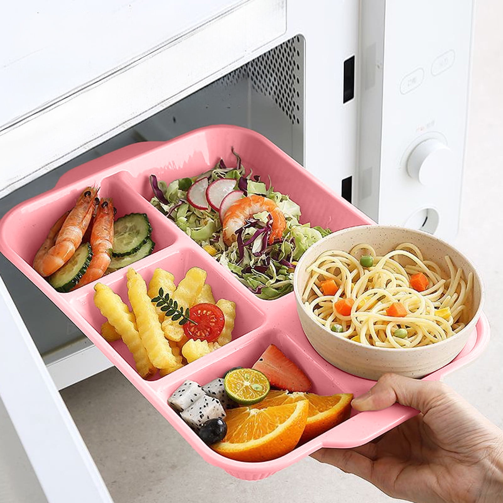 Darzheoy Unbreakable Divided Plates, 5-Compartment Wheat Straw Tray Divided Food Plates Lunch Trays Section Plates for Kids Adults, Microwave Dishwasher Safe, BPA Free Pink - Image 6