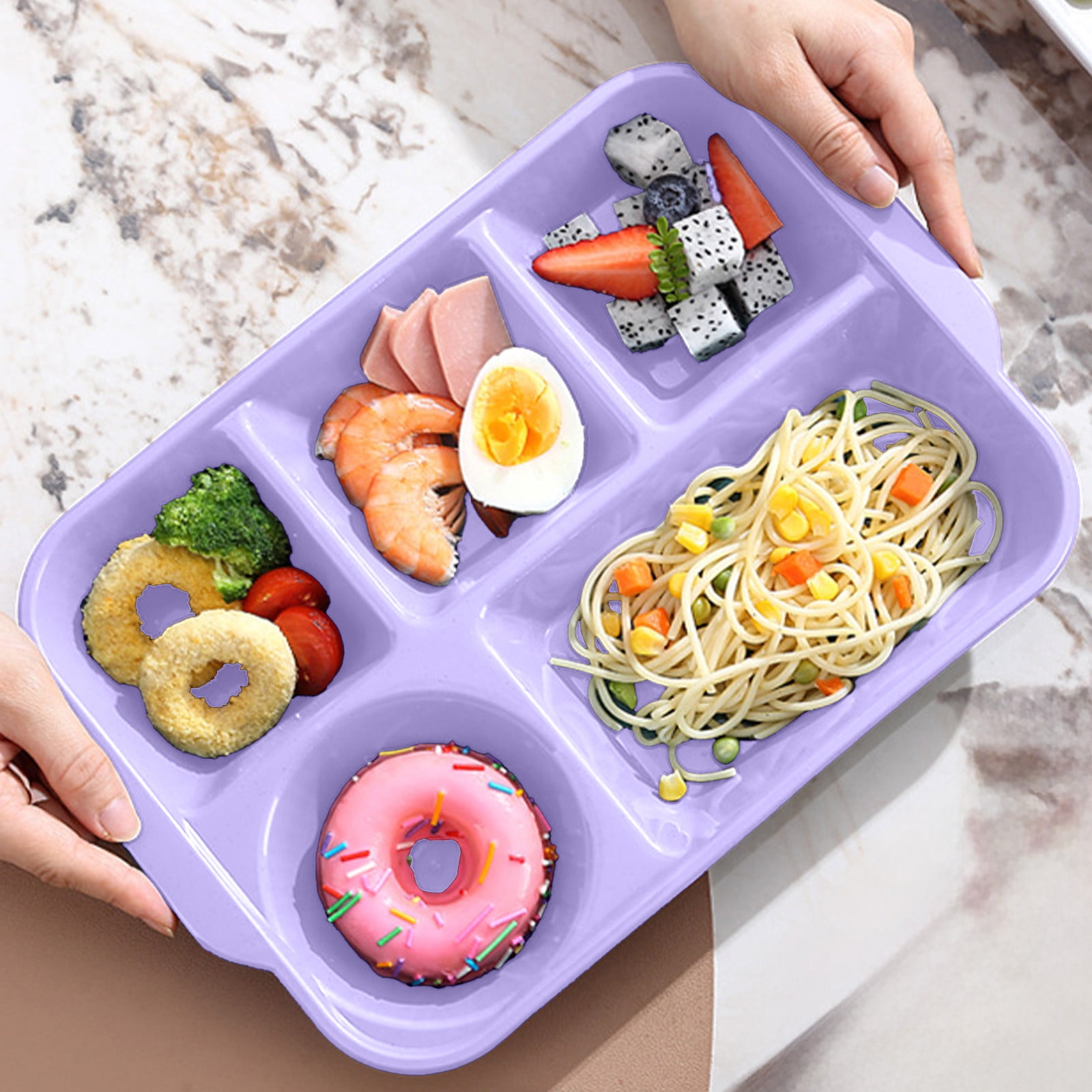Darzheoy Unbreakable Divided Plates, 5-Compartment Wheat Straw Tray Divided Food Plates Lunch Trays Section Plates for Kids Adults, Microwave Dishwasher Safe, BPA Free Purple - Image 3