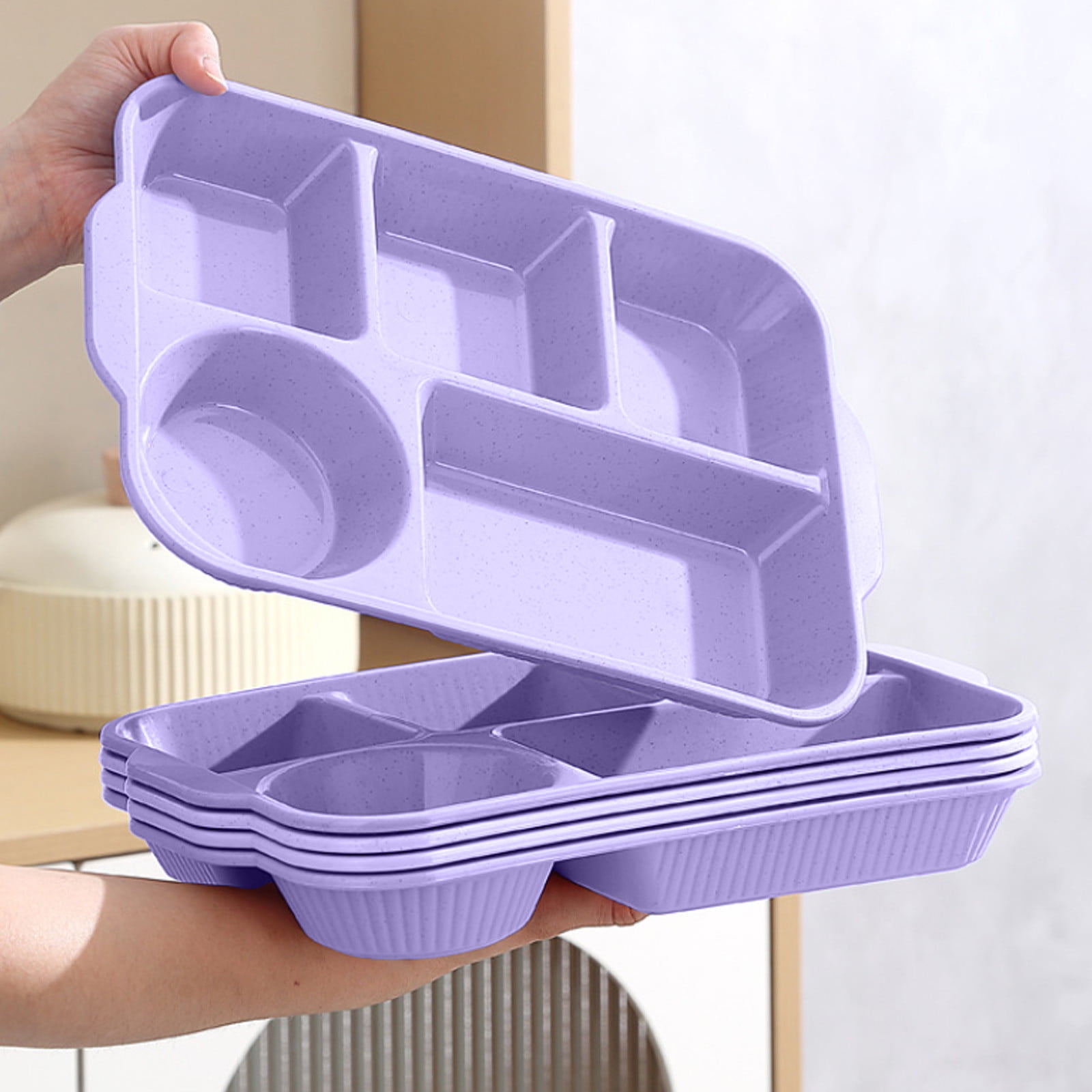 Darzheoy Unbreakable Divided Plates, 5-Compartment Wheat Straw Tray Divided Food Plates Lunch Trays Section Plates for Kids Adults, Microwave Dishwasher Safe, BPA Free Purple - Image 4