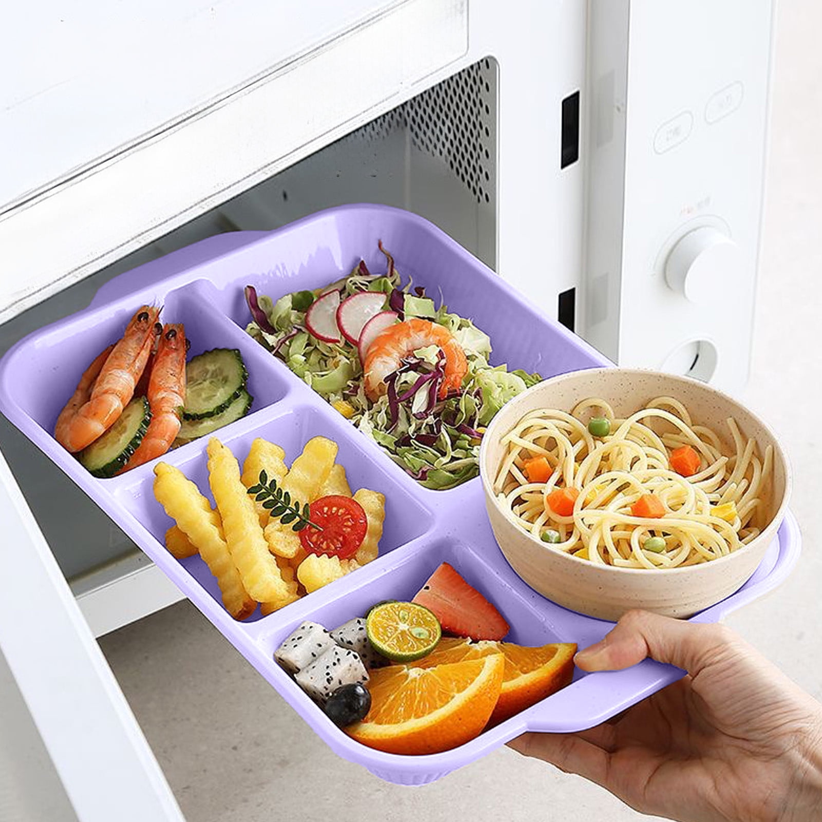 Darzheoy Unbreakable Divided Plates, 5-Compartment Wheat Straw Tray Divided Food Plates Lunch Trays Section Plates for Kids Adults, Microwave Dishwasher Safe, BPA Free Purple - Image 6