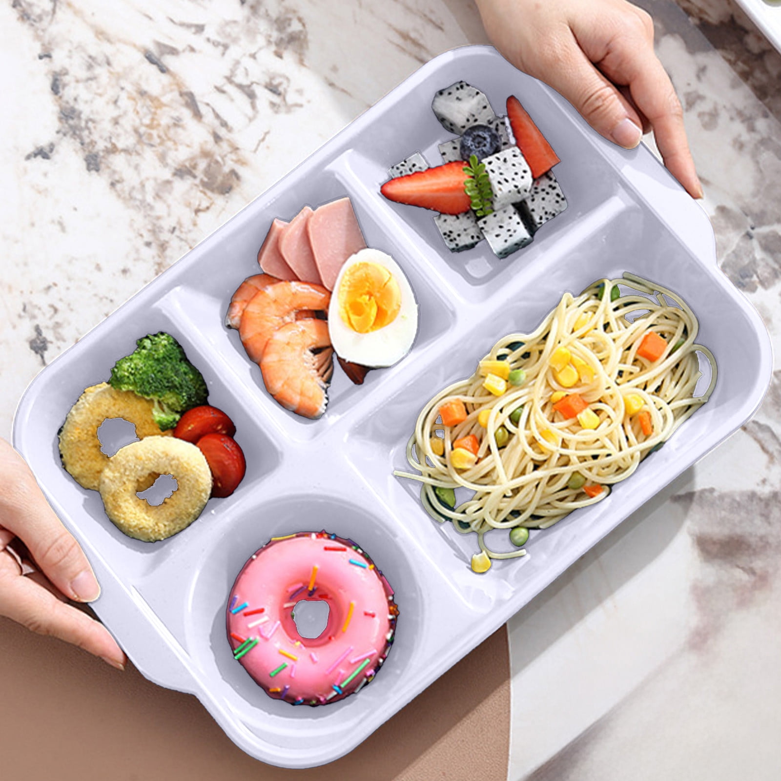 Darzheoy Unbreakable Divided Plates, 5-Compartment Wheat Straw Tray Divided Food Plates Lunch Trays Section Plates for Kids Adults, Microwave Dishwasher Safe, BPA Free White - Image 3