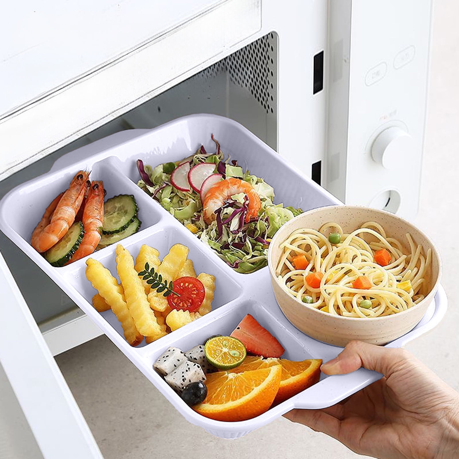 Darzheoy Unbreakable Divided Plates, 5-Compartment Wheat Straw Tray Divided Food Plates Lunch Trays Section Plates for Kids Adults, Microwave Dishwasher Safe, BPA Free White - Image 6