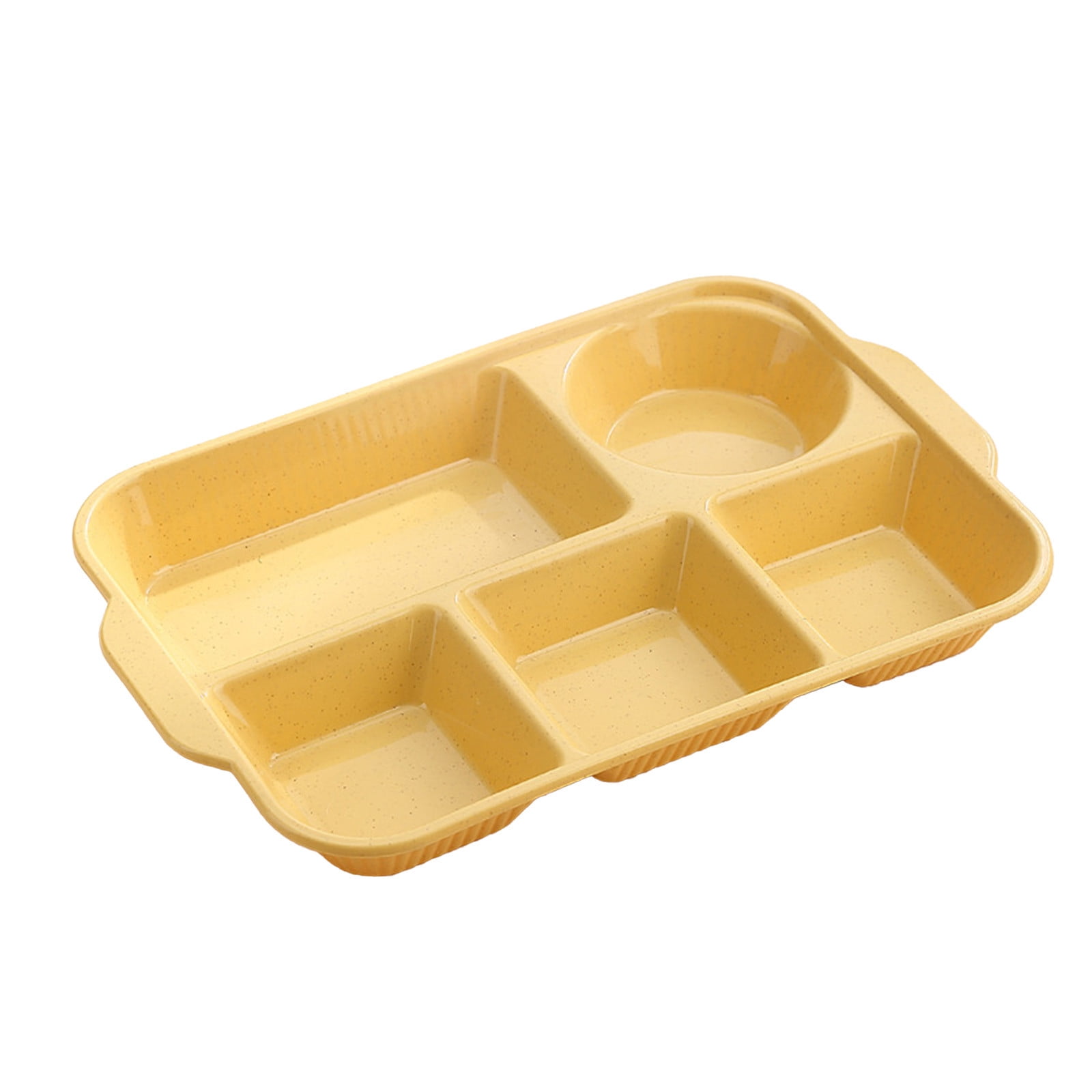 Darzheoy Unbreakable Divided Plates, 5-Compartment Wheat Straw Tray Divided Food Plates Lunch Trays Section Plates for Kids Adults, Microwave Dishwasher Safe, BPA Free Yellow - Image 1