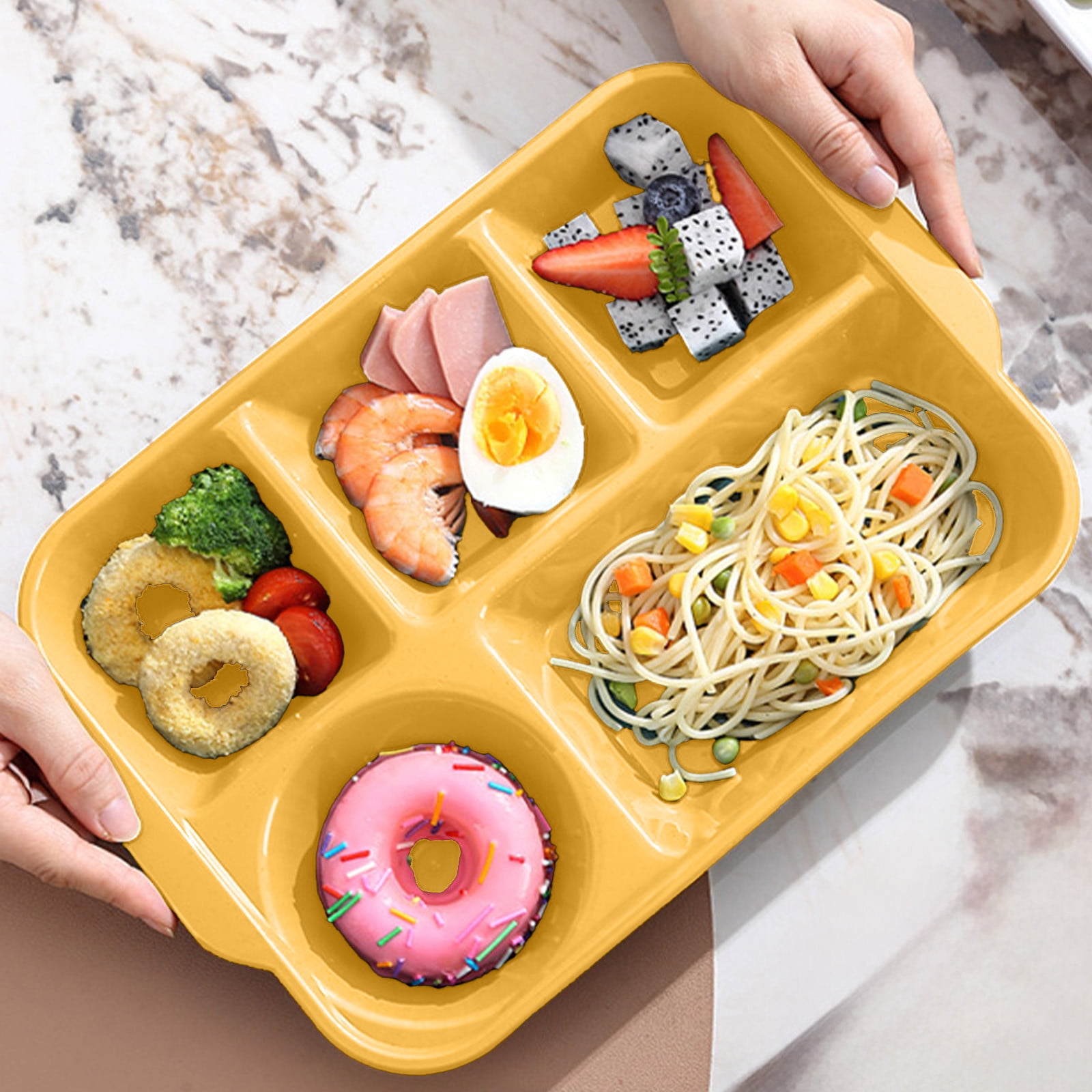 Darzheoy Unbreakable Divided Plates, 5-Compartment Wheat Straw Tray Divided Food Plates Lunch Trays Section Plates for Kids Adults, Microwave Dishwasher Safe, BPA Free Yellow - Image 3