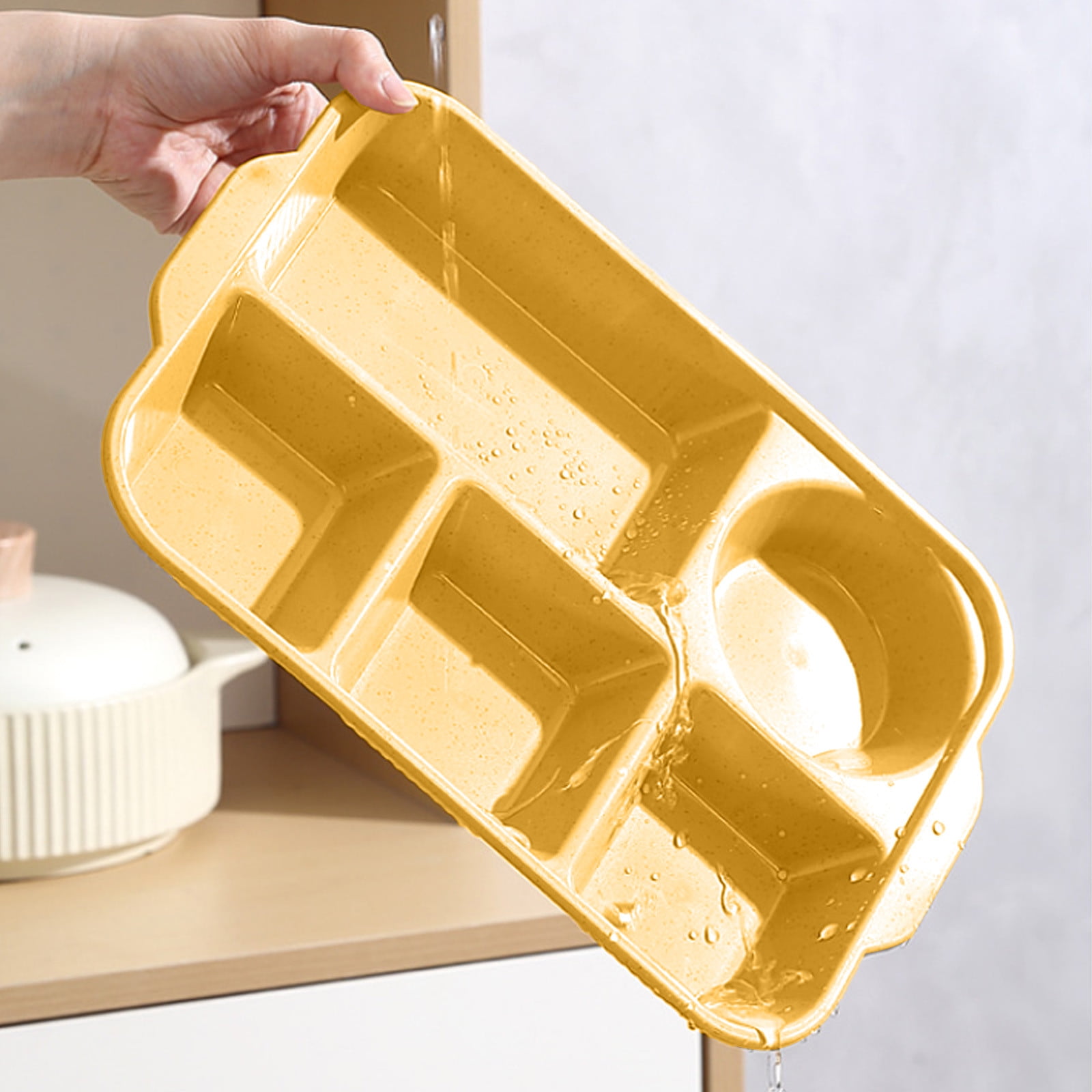 Darzheoy Unbreakable Divided Plates, 5-Compartment Wheat Straw Tray Divided Food Plates Lunch Trays Section Plates for Kids Adults, Microwave Dishwasher Safe, BPA Free Yellow - Image 5