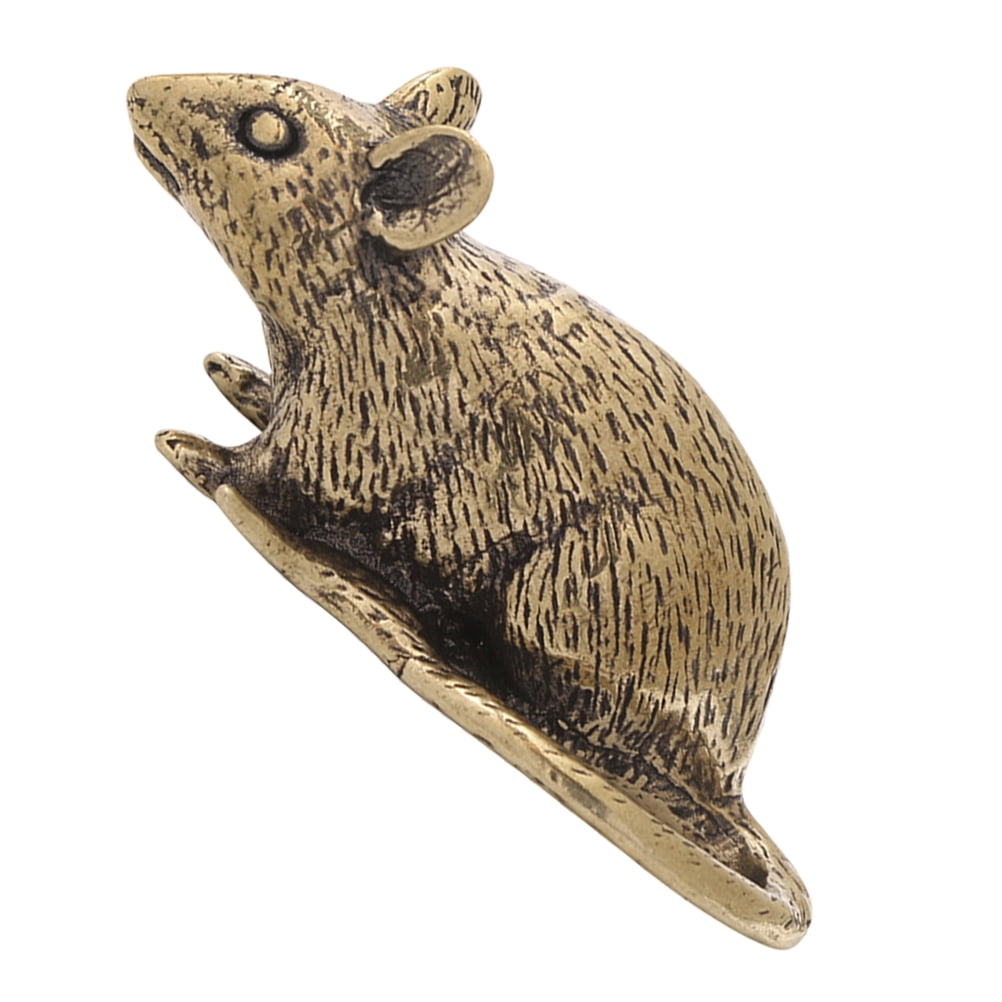 HOOWIFFY Brass Lucky Rat Figurine Traditional Feng Shui Sculpture for Home Decor and Office Display - Image 1