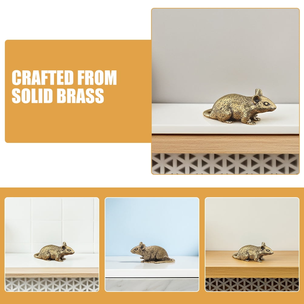 HOOWIFFY Brass Lucky Rat Figurine Traditional Feng Shui Sculpture for Home Decor and Office Display - Image 3
