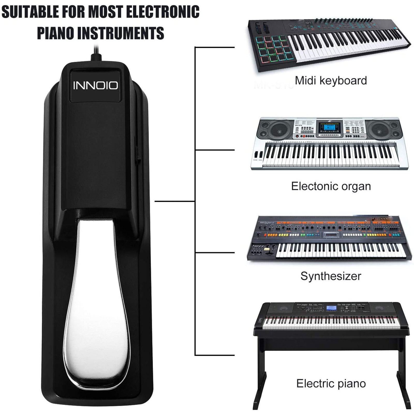 Holiday Toy List Tarmeek Piano Sustain Pedal Keyboard Pedals Synthesizer Pedals Suitable For Pianos, Electronic Organs, MIDI Keyboards, Synthesizers And Other Equipment Christmas Gifts One Size Black - Image 4