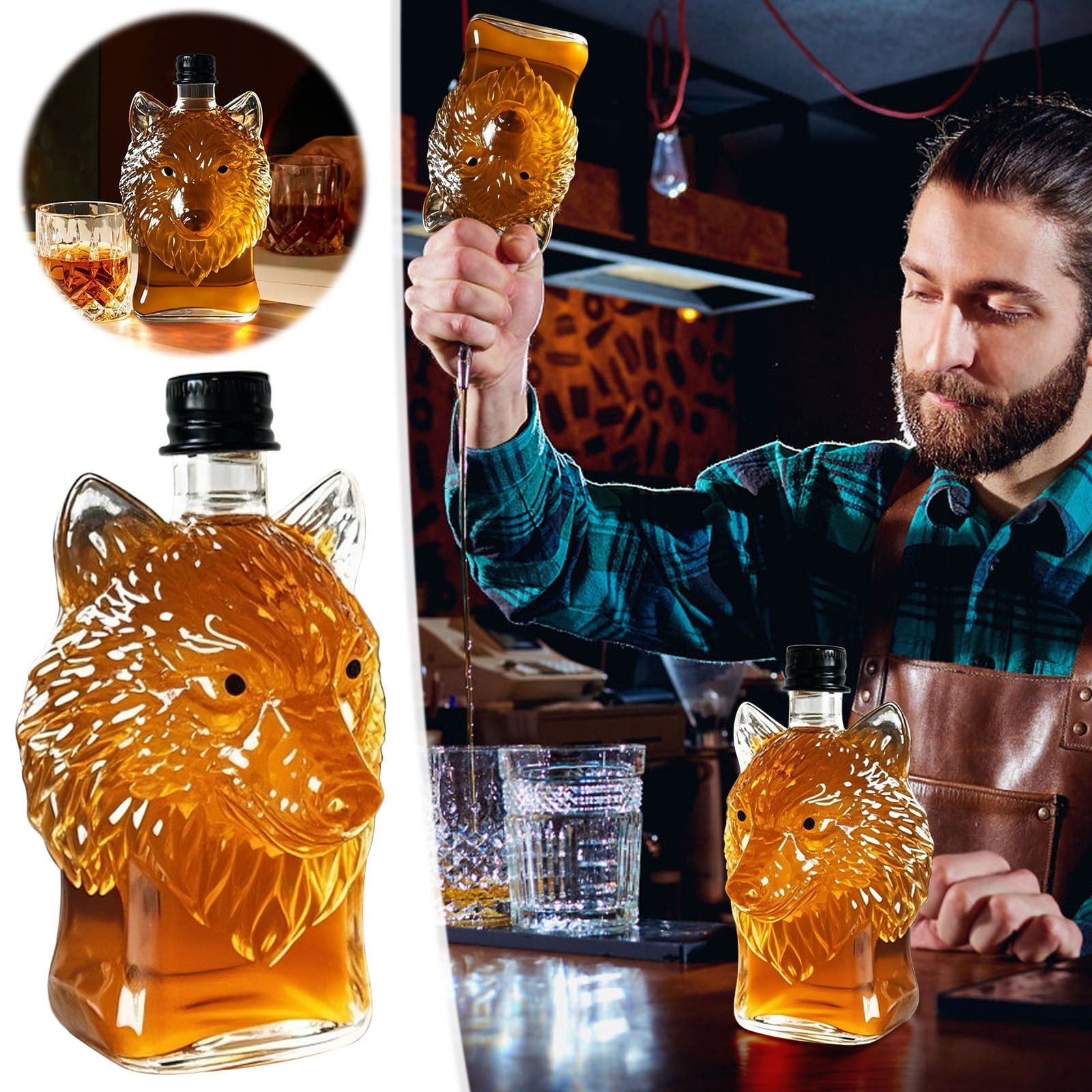 Darzheoy Wolf Whiskey Bottle, Funny Wolf Whiskey Bottle, 3D Wolf Shape Glass, Wine Decanter for Men Dad, Home Bar Dachshund Lover Decor E - Image 3