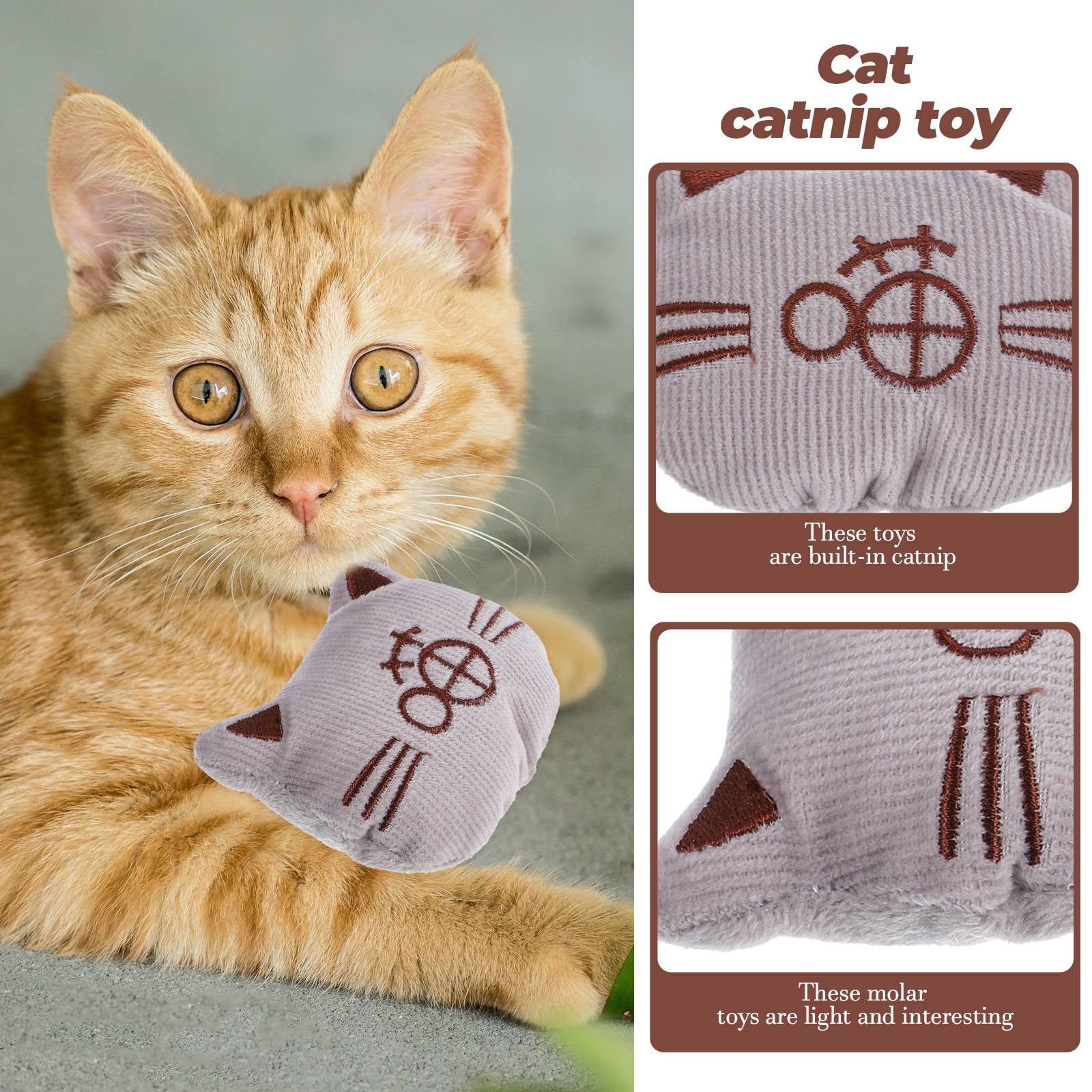 HOOWIFFY 3Pcs Chewing Toys Cat Plush Catnip Toys Multi Plush Stress Relief Indoor Cat - Image 5